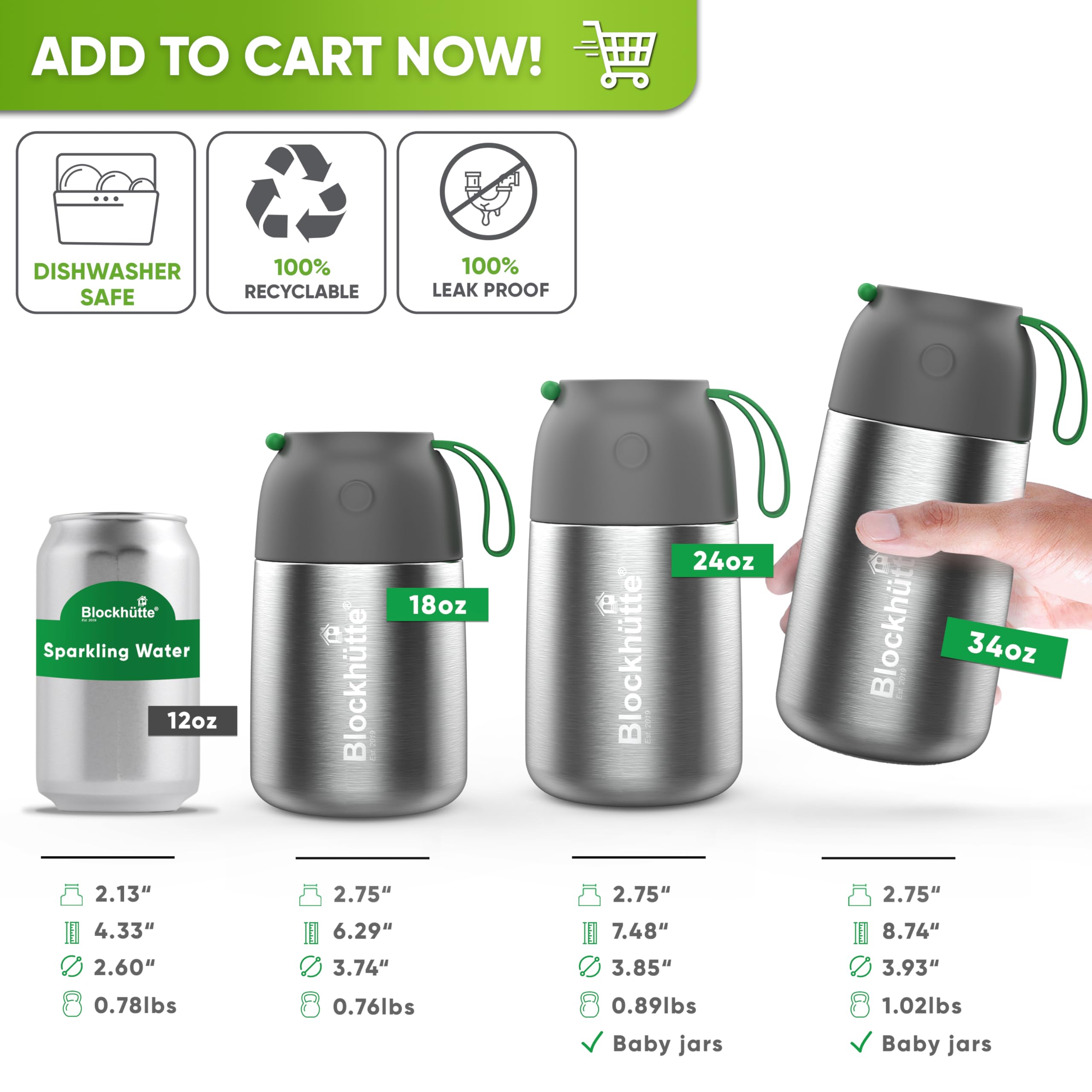 18 oz Insulated Stainless Steel Food Container - Wide Mouth Thermos for Hot & Cold Food - Includes Spork - Perfect for Adults & Kids - Ideal for Lunches, Hiking, Camping, and Office Meals