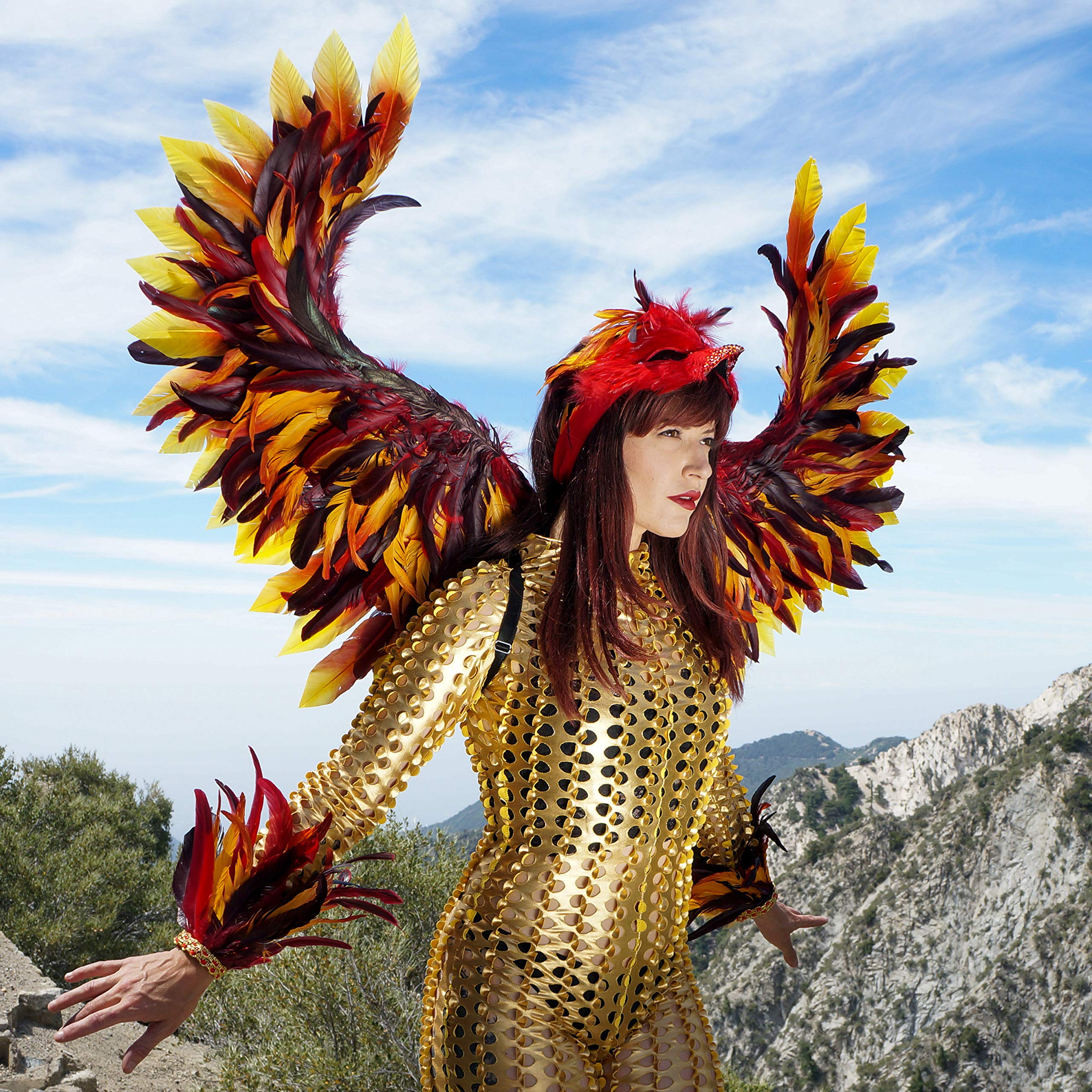 ZUCKER Phoenix Firebird Feather Wings - Adjustable Cosplay Costume Accessories for Adults | Halloween, Dance, Festivals, Raves | Perfect for Cosplay Events, Costume Parties & Themed Performances