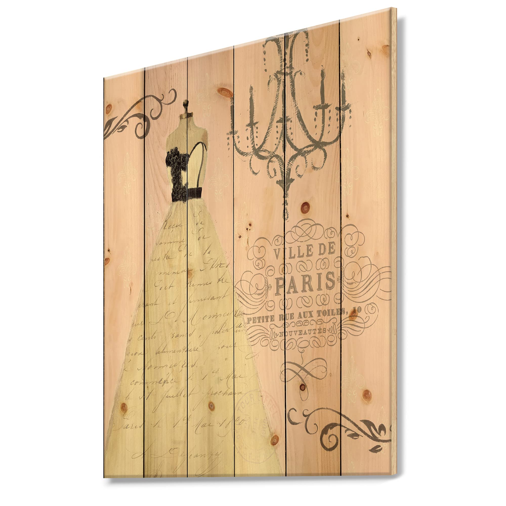 DesignQ French Chandeliers Couture II Traditional Wood Wall Decor - Pink Wood Wall Art, Large Fashion Wood Panels Printed on Natural Pine - Perfect for Living Room, Bedroom & Dining Room Décor