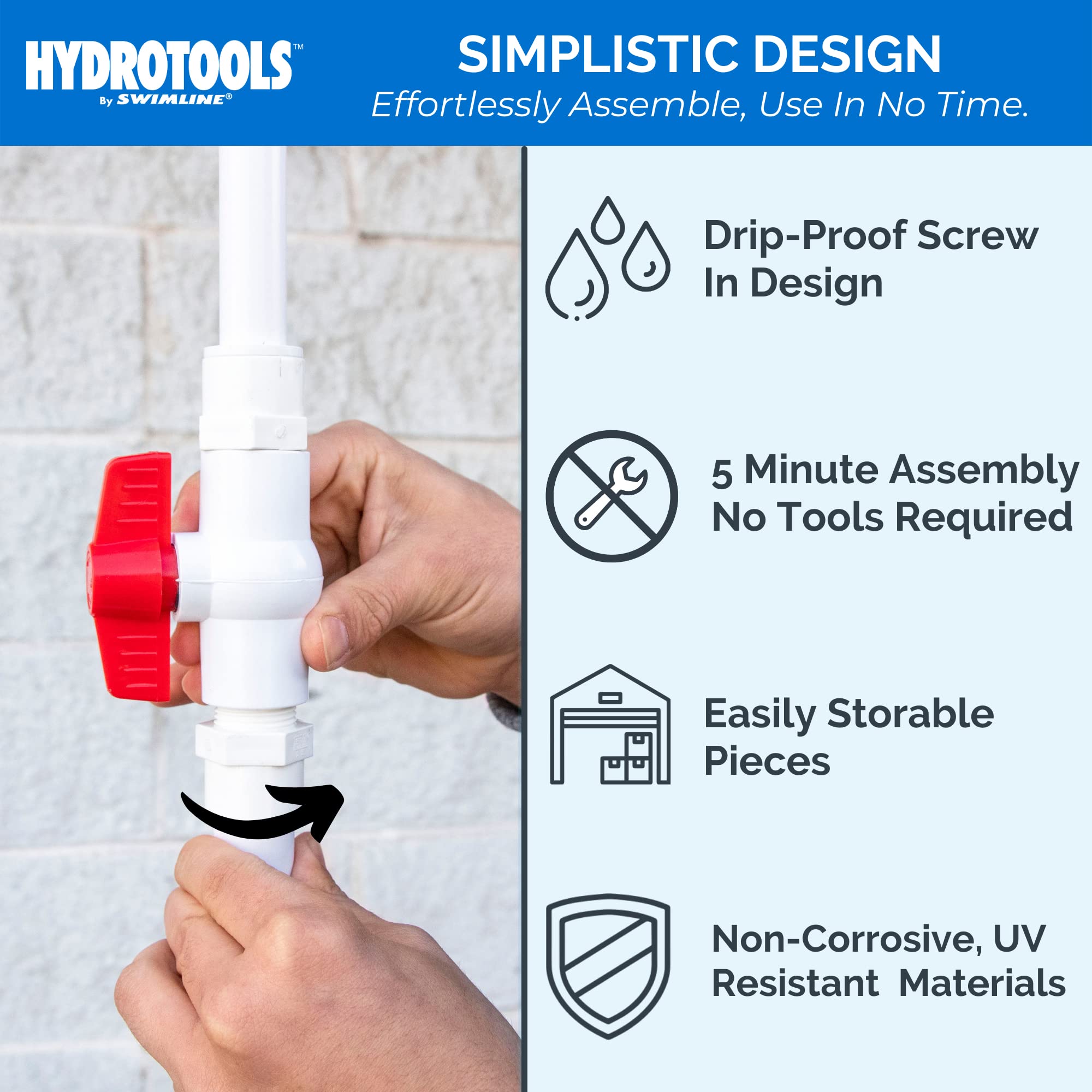 SWIMLINE HYDROTOOLS 7ft Adjustable Poolside Shower with Valve Controls - Standard Garden Hose Connection - Eco-Friendly Outdoor Shower for Backyard, Pool, Beach & Spa Use