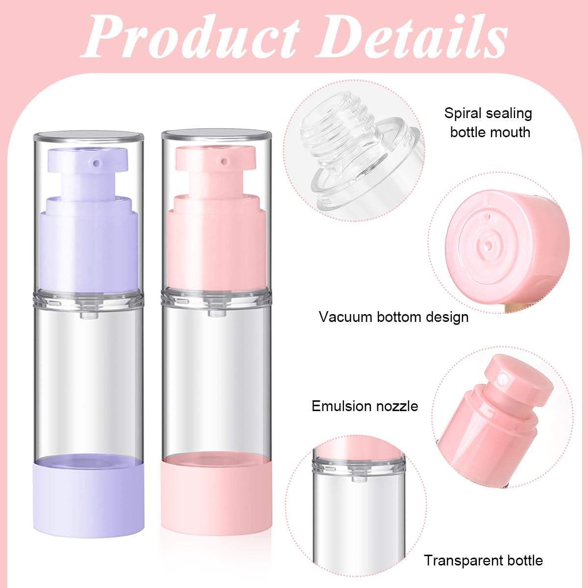 MAYCREATE® 4-Piece 30ml Vacuum Pump Travel Bottle Set (3 Cream Jars + 1 Spray Bottle) - Leak-Proof Toiletry Containers for Shampoo, Lotion & Foundation | Perfect for Air Travel, Gym & Daily Skincare Routine