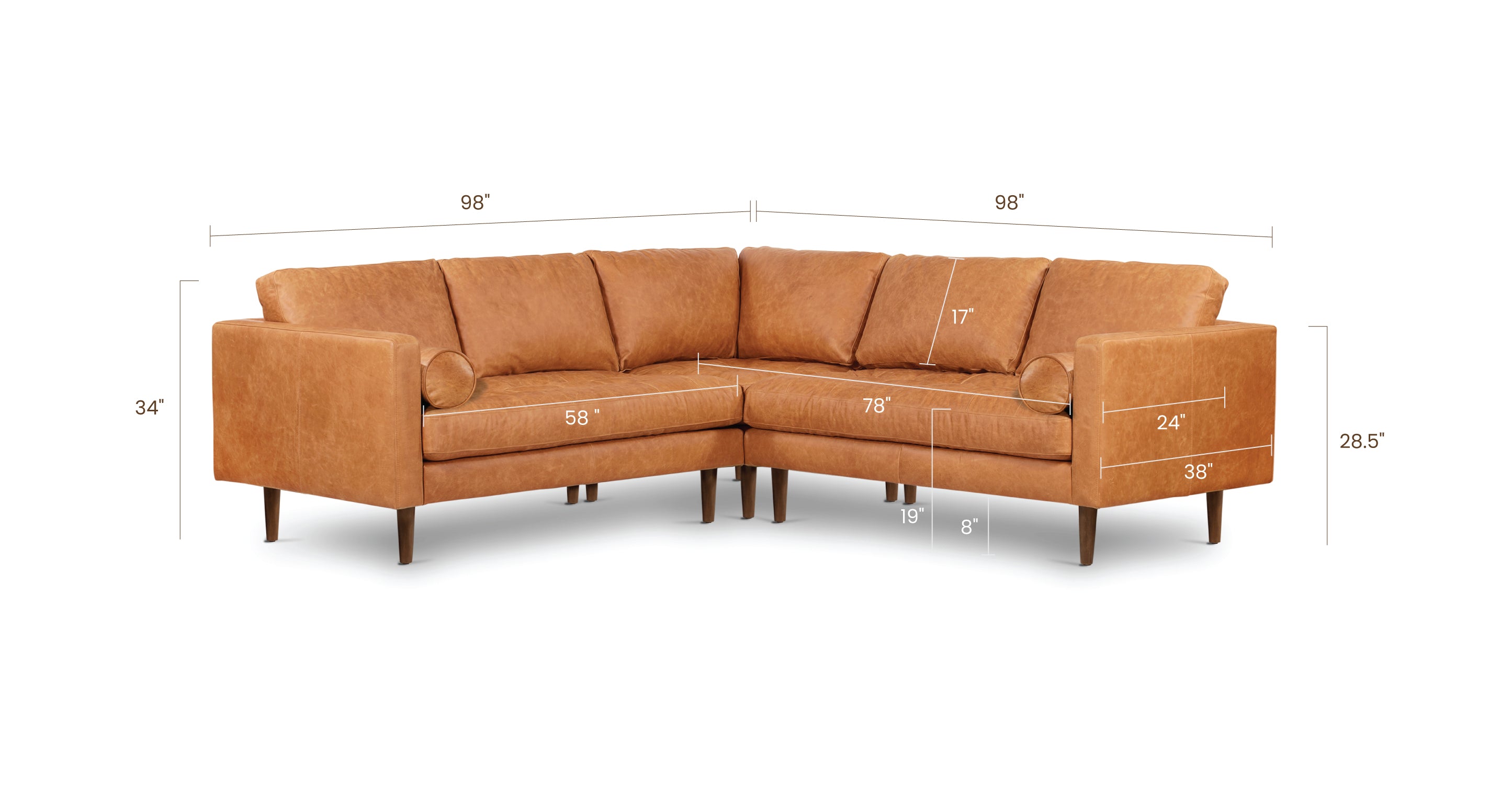 Luxury Napa Leather Corner Sectional Sofa - Modern L-Shaped Couch for Living Room, Home Theater & Office - Soft & Durable Genuine Leather Furniture