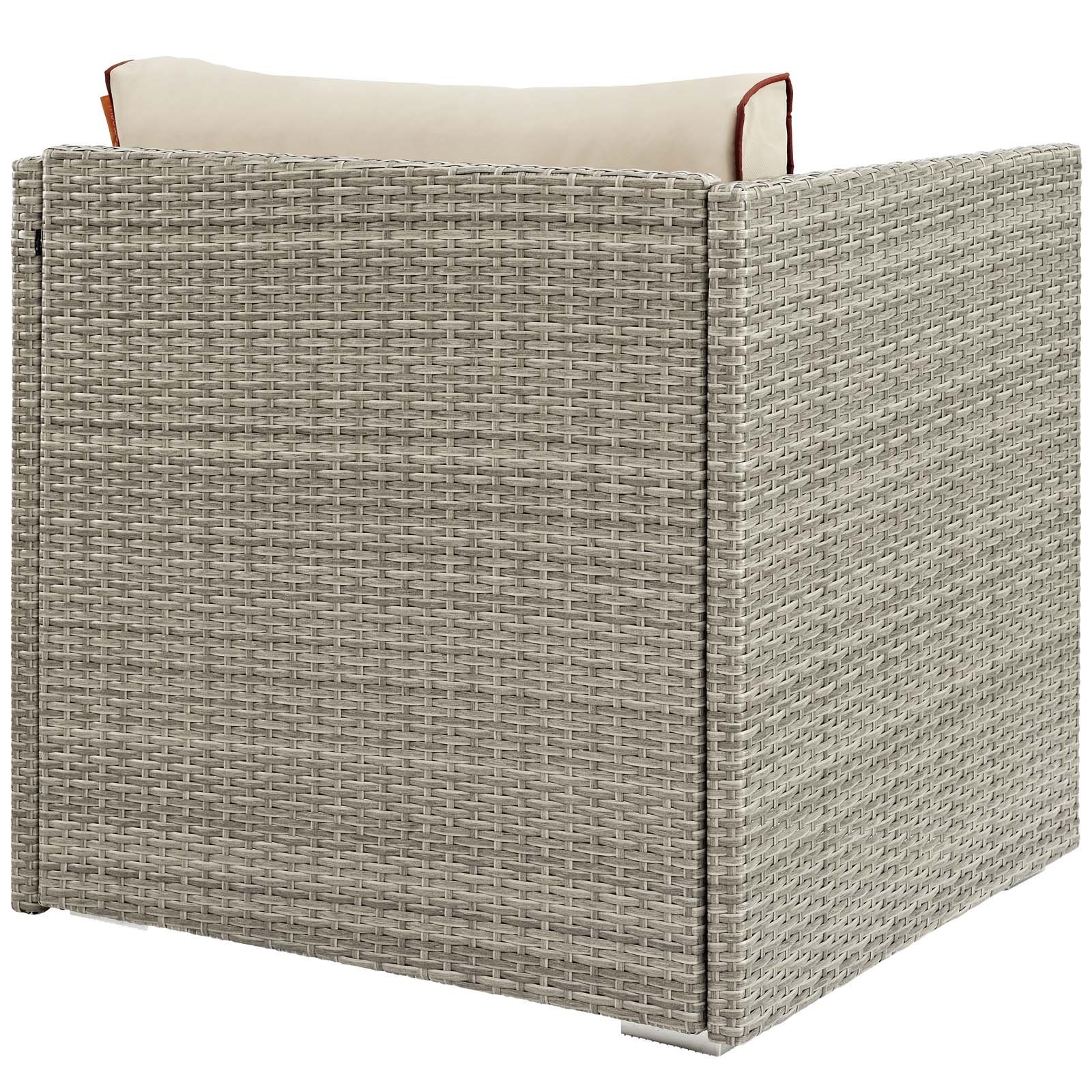 Modway Repose Wicker Rattan Outdoor Patio Arm Chair with Sunbrella® Fabric Cushions - Light Gray Beige - Weather-Resistant Lounge Chair for Poolside, Garden, Deck & Backyard Relaxation