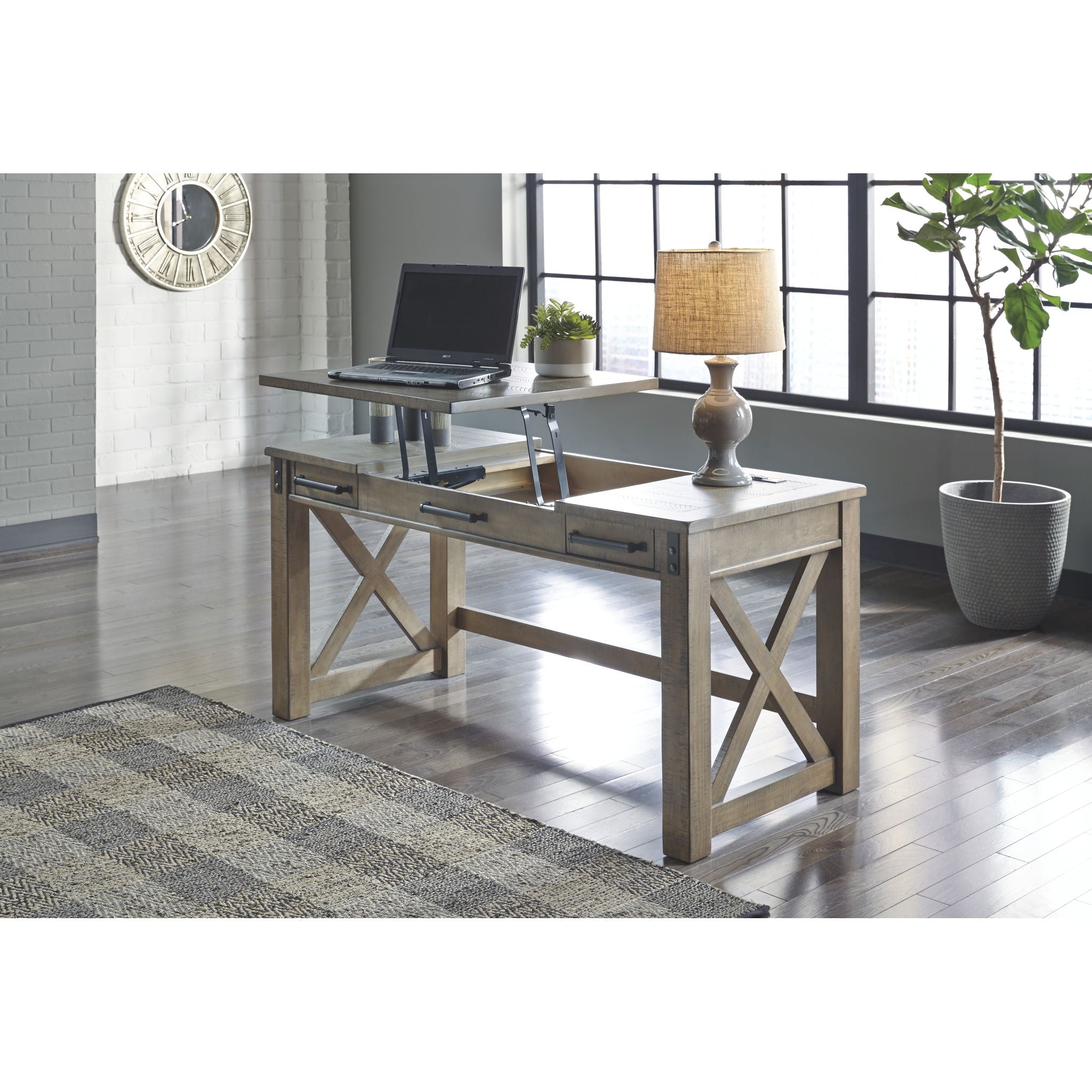 Aldwin Modern Office Desk - Sleek Gray Writing Desk for Home & Office Workspace, Perfect for Small Spaces, Remote Work & Study