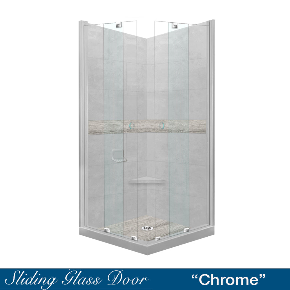 Corner Portland Cement Sistine Stone & Sterling Oak Wood Accent - DIY Shower Remodel Kit for Bathroom Renovation | Waterproof & Durable Shower Wall Panels | Easy Installation for Home Improvement Projects