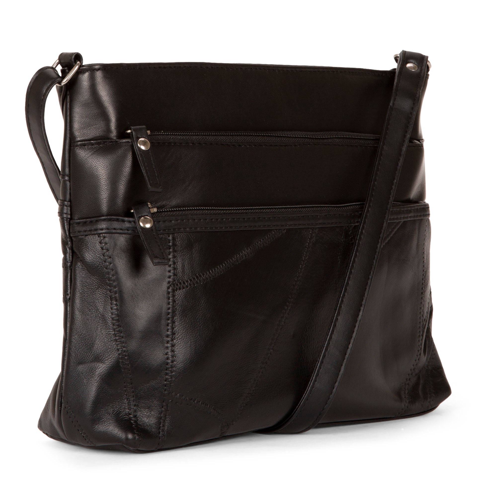 RFID Blocking Leather Crossbody Bag with Double Zipper - Secure & Stylish for Travel, Shopping, and Daily Use
