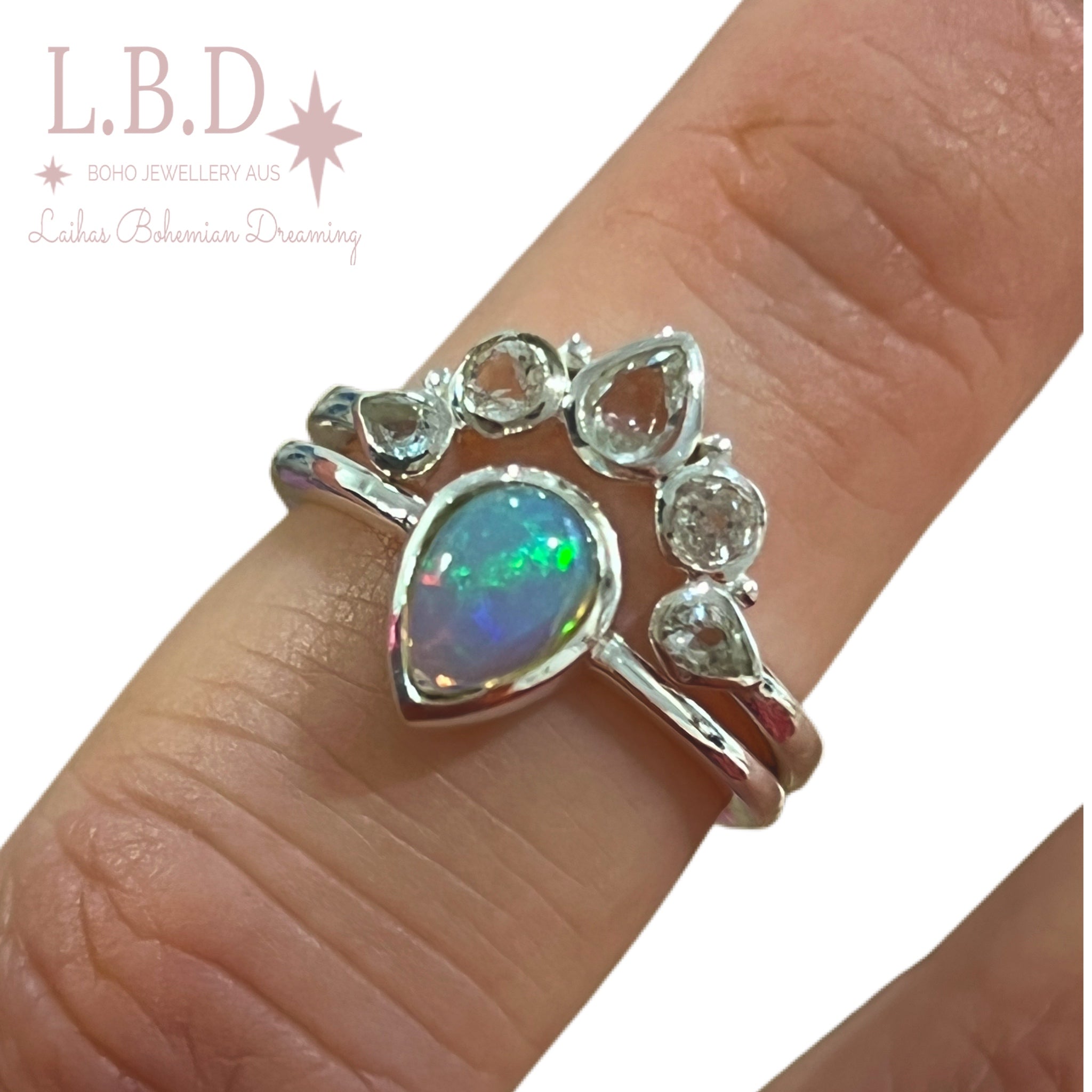 Genuine Opal and Topaz Ring Set for Women - Elegant Queen of Cups Jewelry Collection - Perfect for Gift Giving, Weddings & Special Occasions