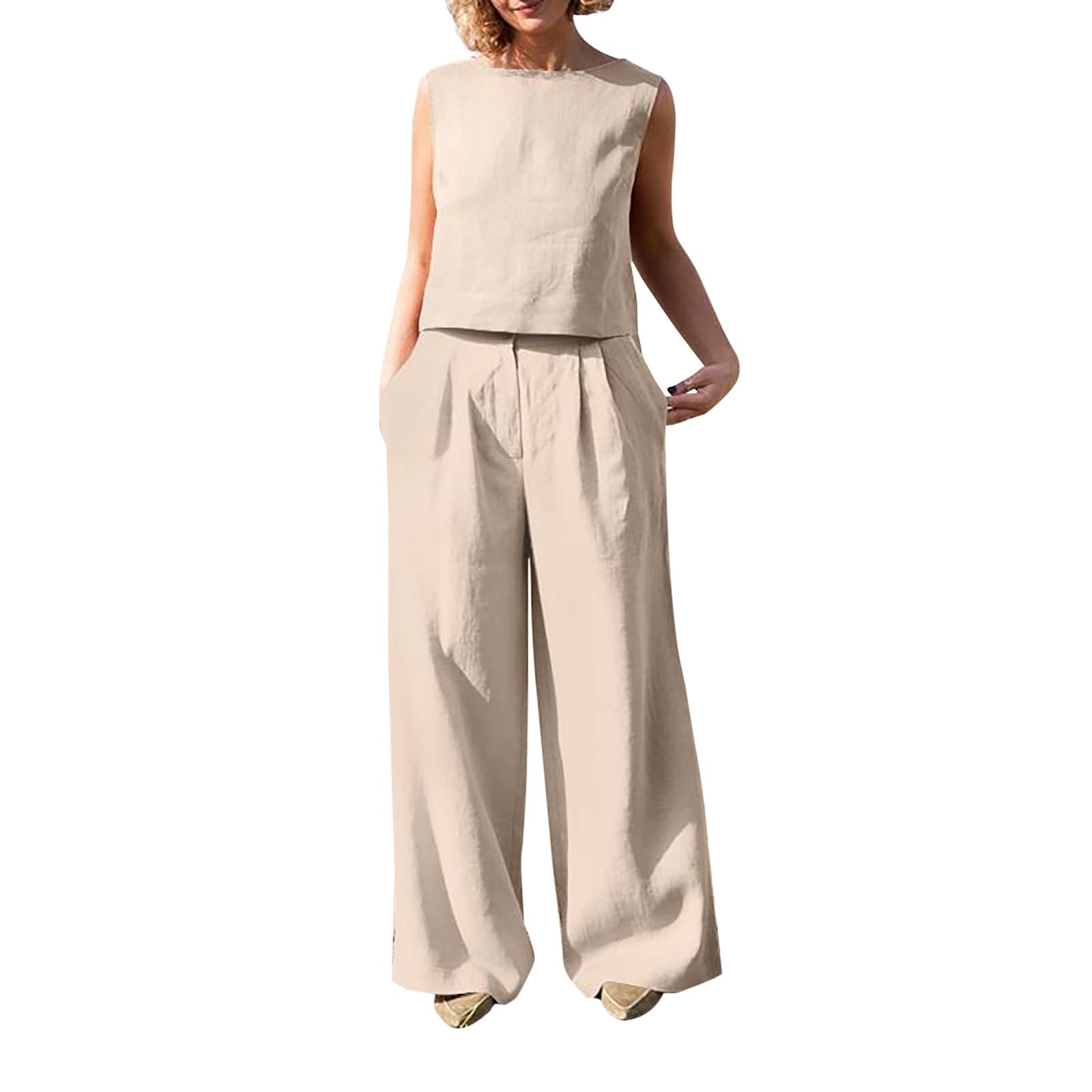 Women's 2-Piece Summer Outfits - Sleeveless Tank & Jogger Set for Lounge & Travel
