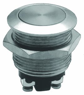 NTE ELECTRONICS 54-379 22mm Anti-Vandal Switch SPST-NO OFF-(ON) 2A Max with Screw Terminals - Stainless Steel Curved Button for Industrial Control Panels, Machinery, and Security Systems