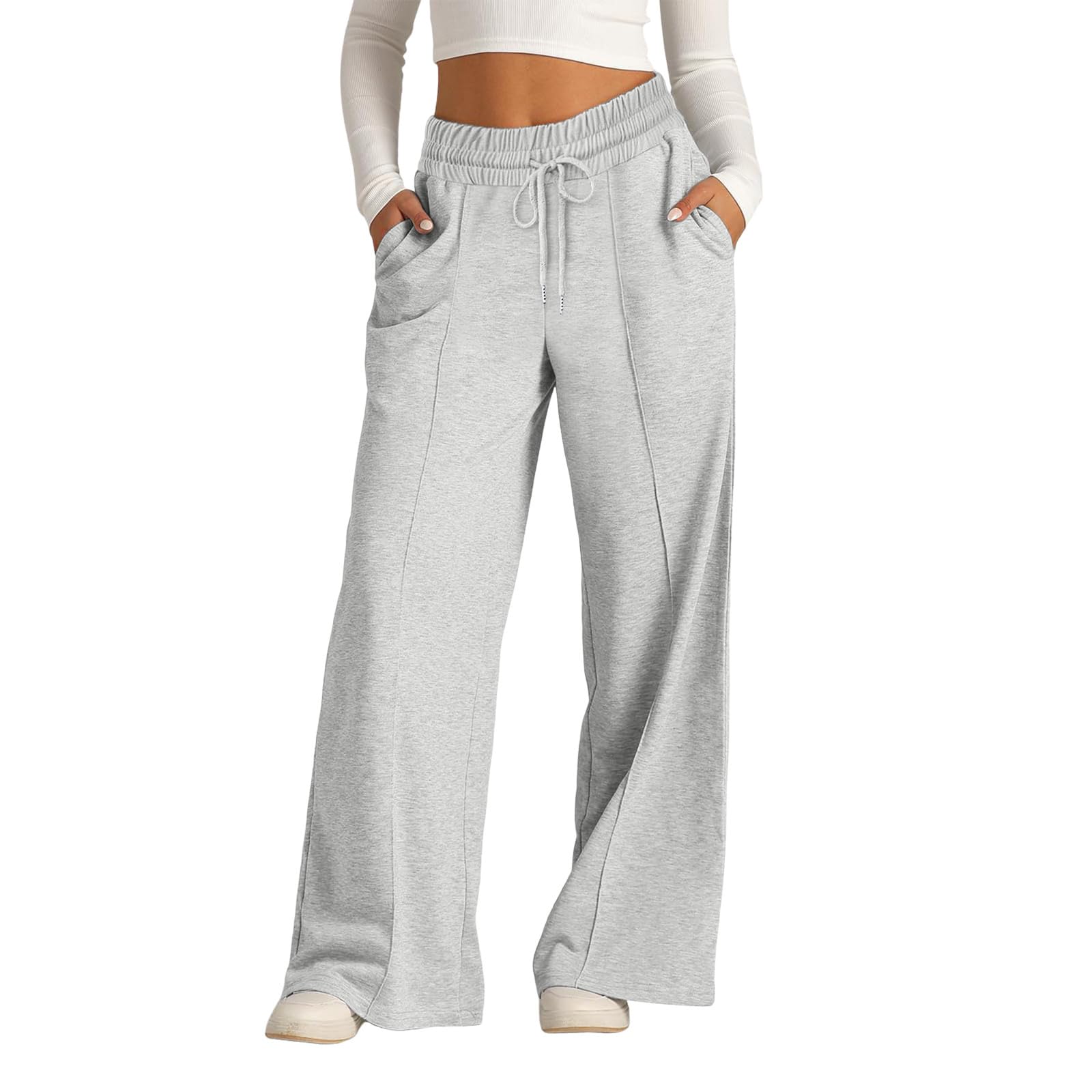 Women's High Waisted Wide Leg Sweatpants 2025 - Loose Casual Lounge Pants with Drawstring & Pockets for Yoga, Running, Travel & Home Comfort