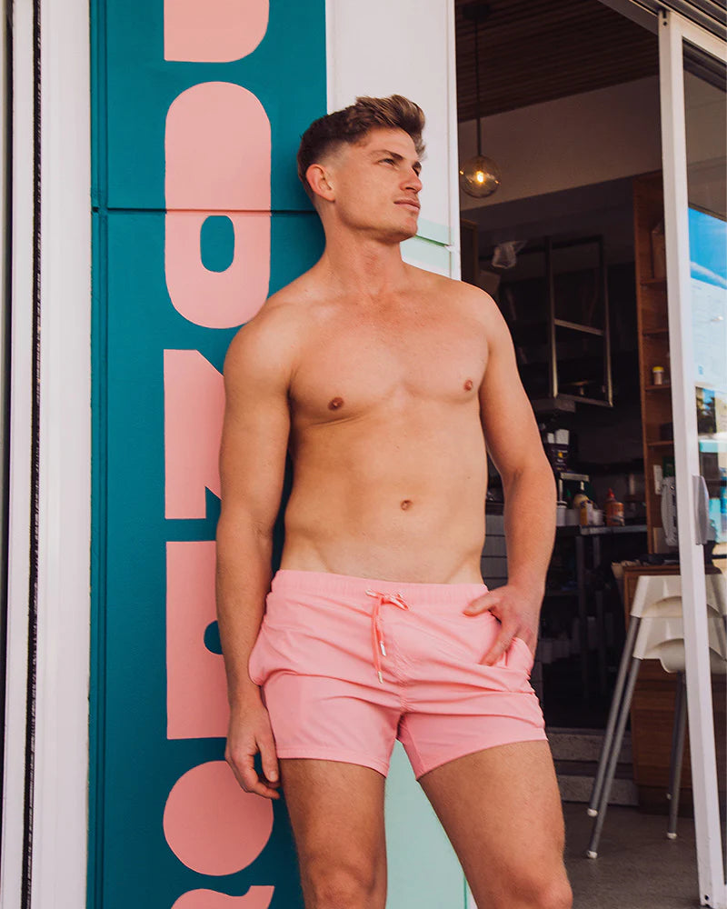 **Teamm8 Grid 4.5 Swim Shorts for Men - Bondi Pink - Quick-Dry, Comfortable & Stylish Beachwear for Swimming, Surfing & Outdoor Activities**
