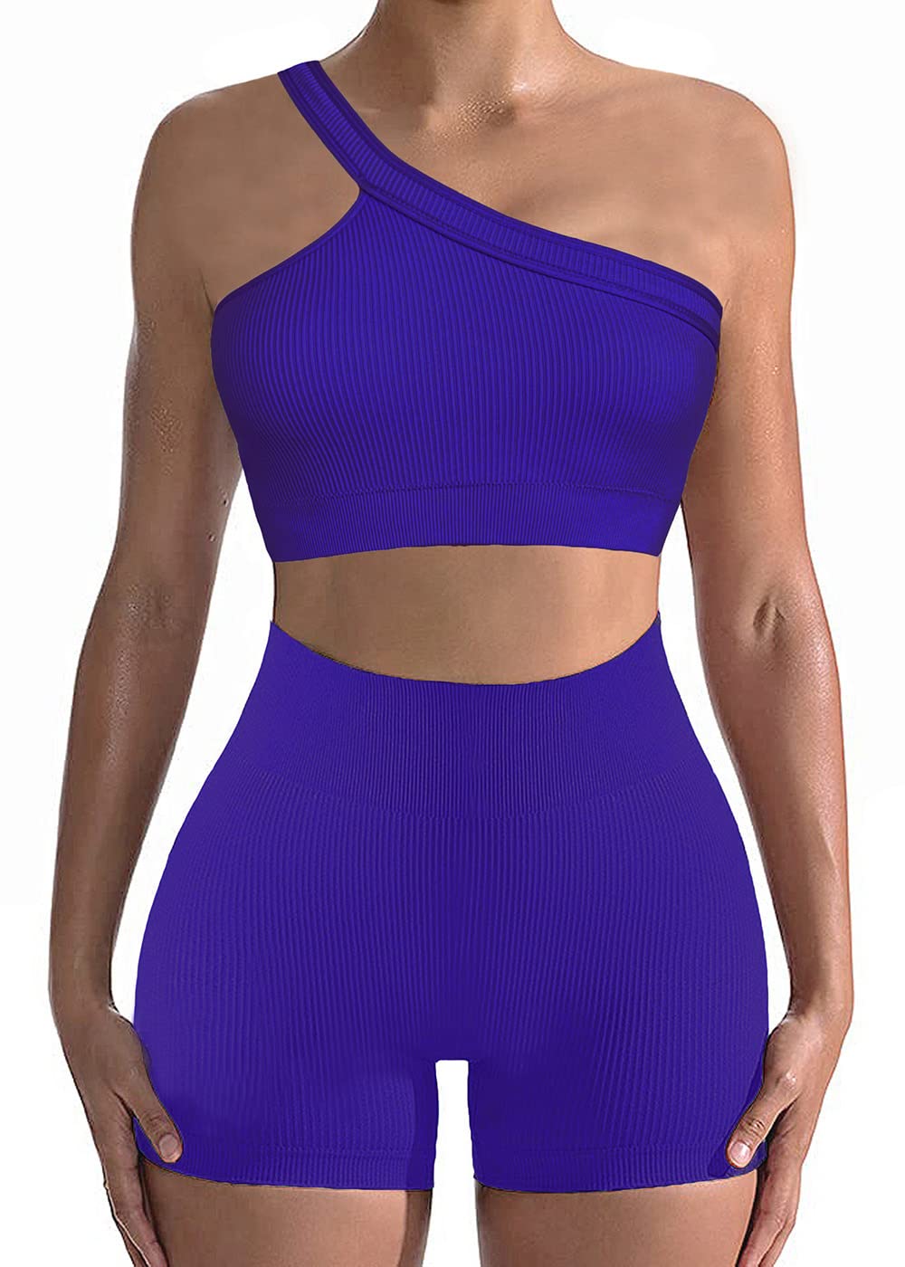 Seamless 2-Piece Workout Sets for Women - Sexy One Shoulder Sports Bra & High Waist Yoga Shorts | GMY Activewear for Gym, Running & Yoga