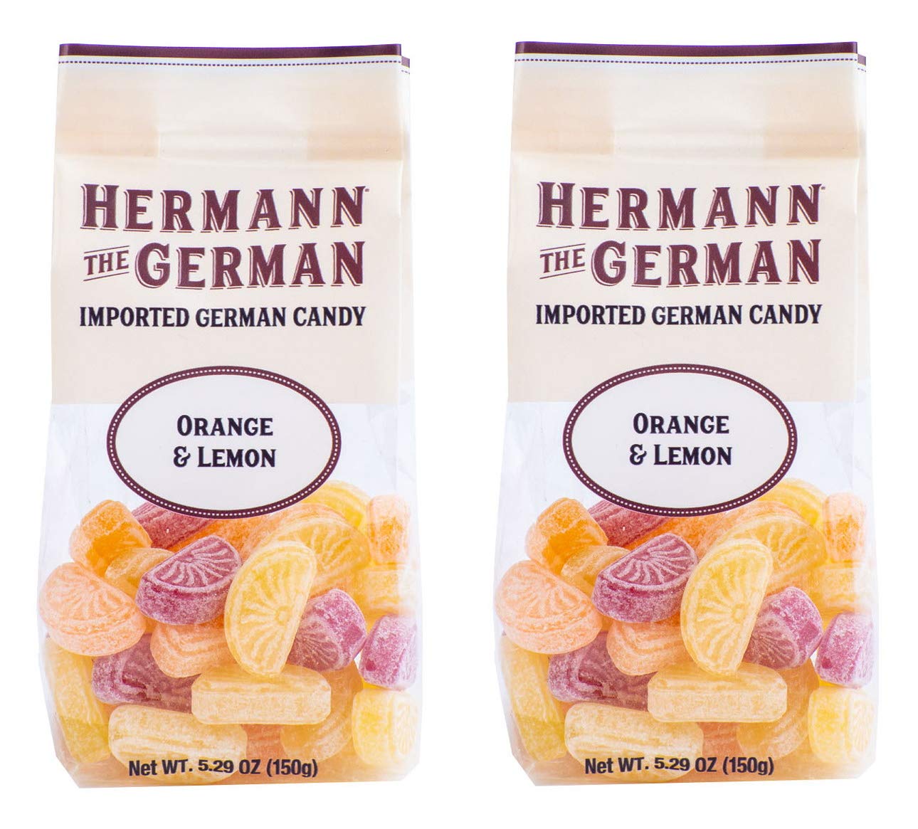 Hermann the German Hard Candy - Imported Orange & Lemon Flavors - Pack of 2 - Perfect for Parties, Gifts & Office Snacks