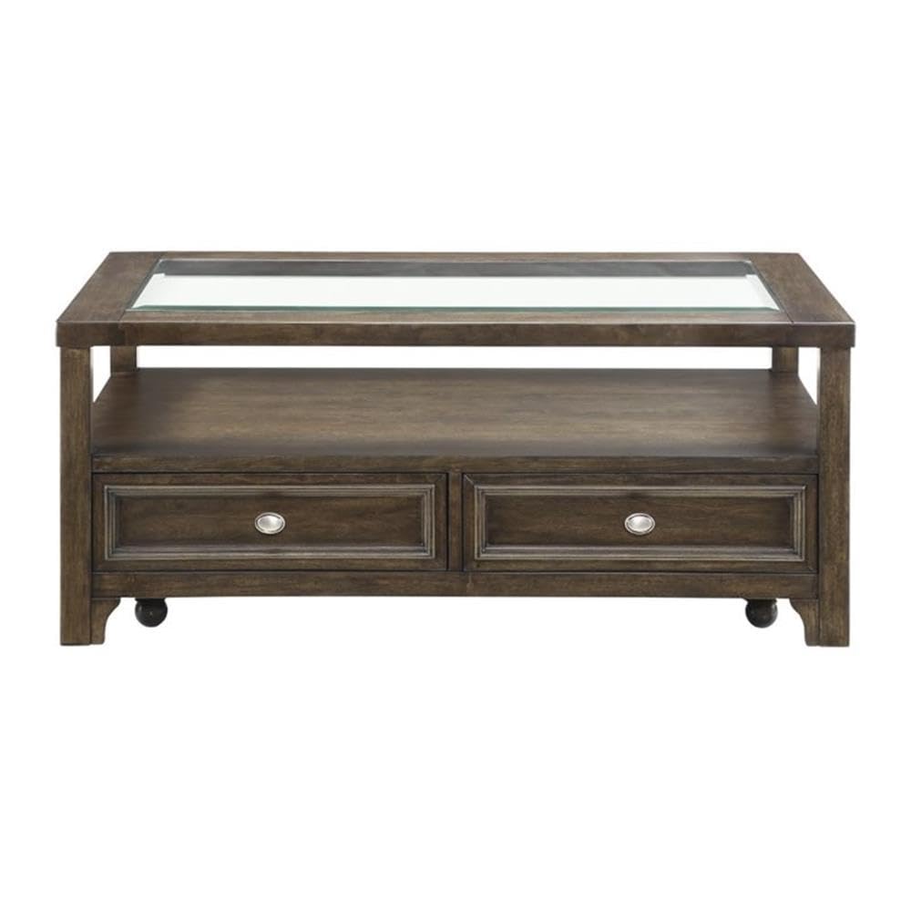 Lexicon Auburn Wood 2-Drawer Coffee Table - Brown Cherry Finish - Modern Living Room Furniture for Small Spaces & Home Decor
