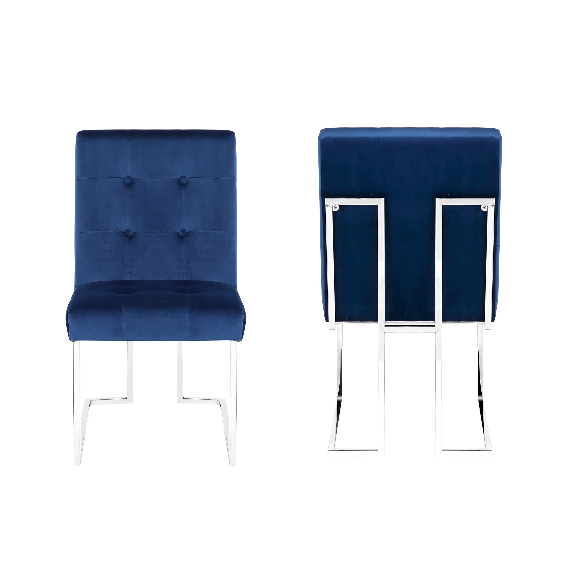 Tufted Velvet Upholstered Dining Chairs Set of 2 - Modern Velvet Armless Accent Chairs with Chrome Legs for Living Room, Kitchen, Dining Room - Blue Velvet Chairs for Home Decor & Entertaining (UC-16B)