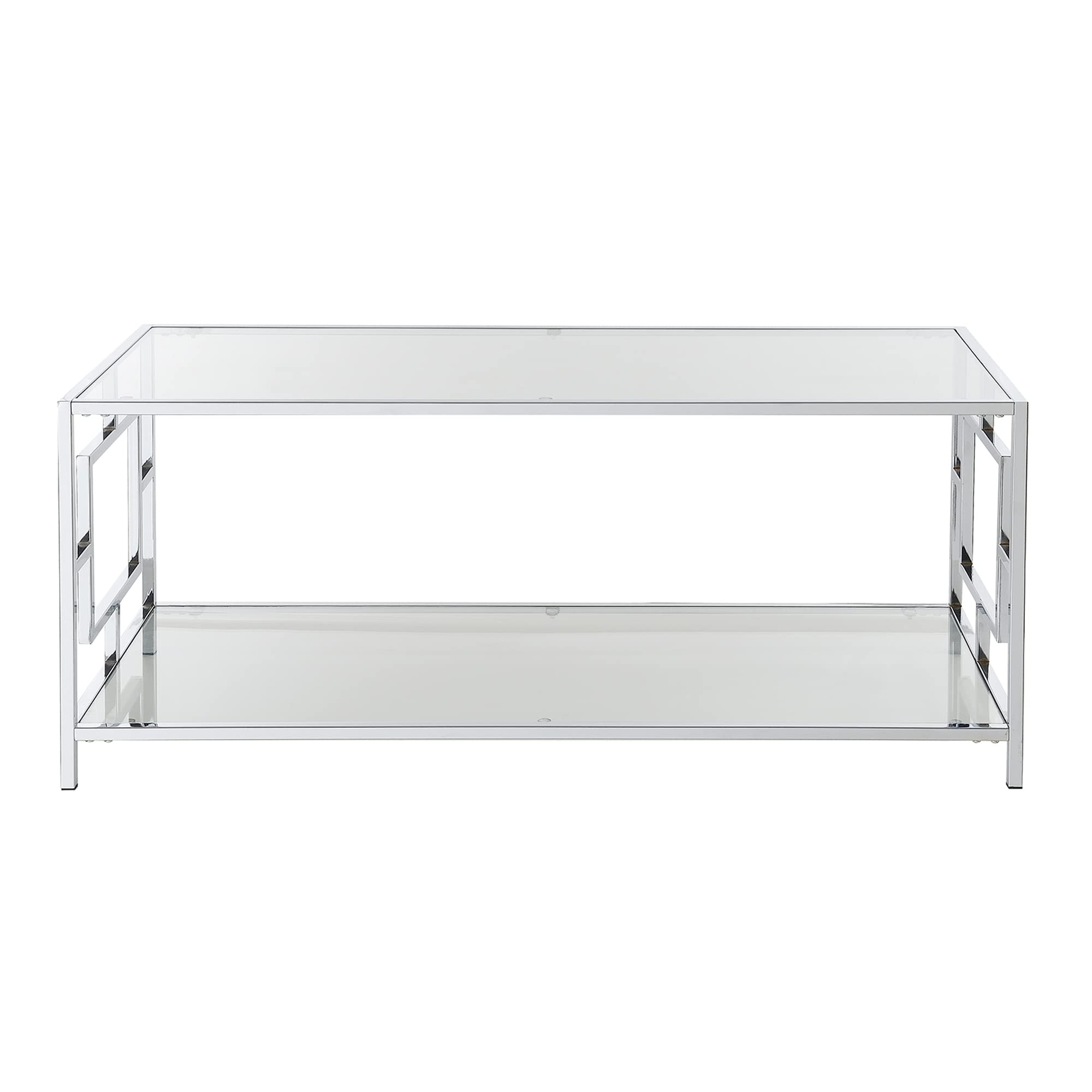 Modern Glass & Chrome Coffee Table with Storage Shelf - 42