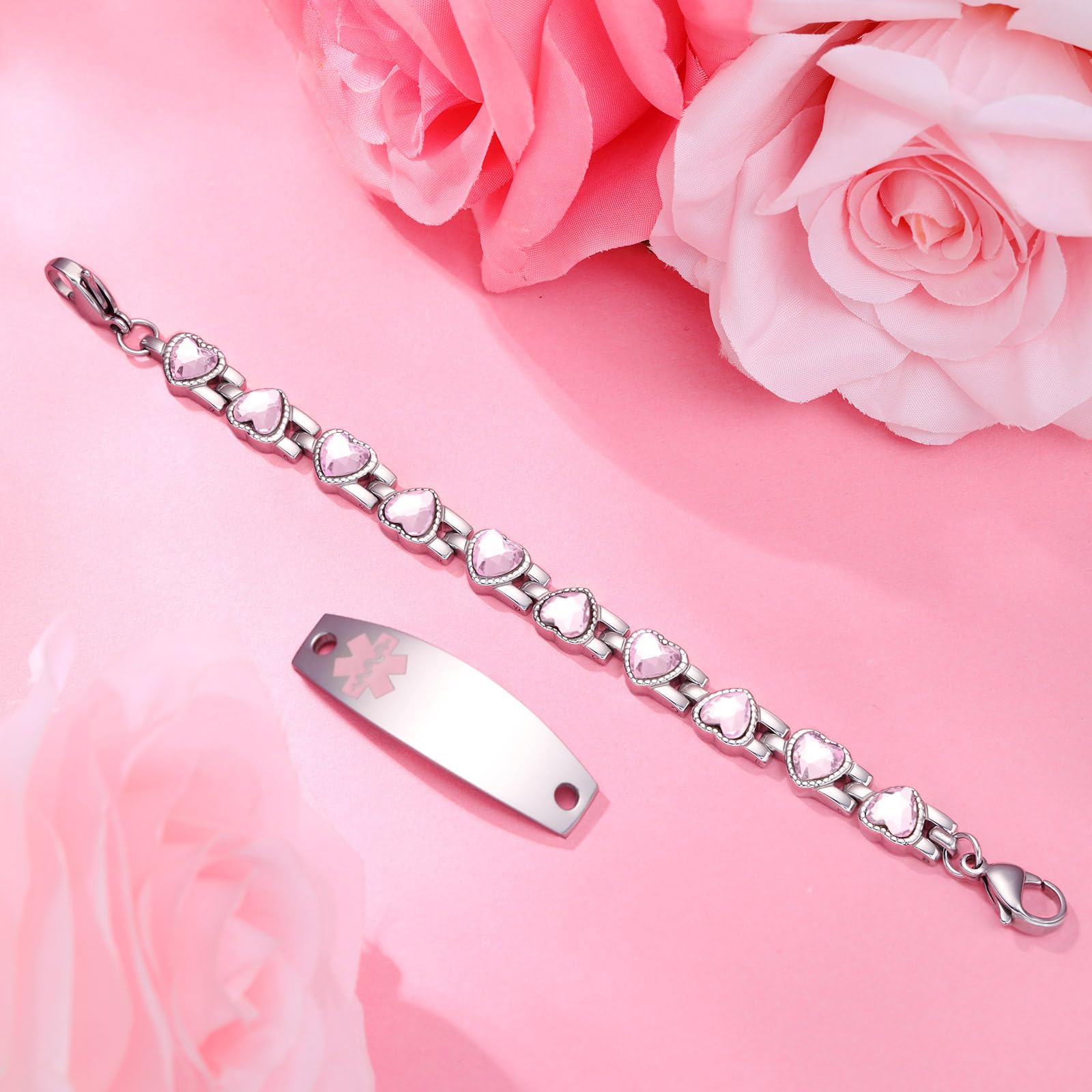 Custom Medical Alert Bracelets for Women & Girls - Free Engraving Stainless Steel Personalized Medical ID Bracelet with Zircon Charms | Emergency Health Jewelry for Allergies, Diabetes & Medical Conditions