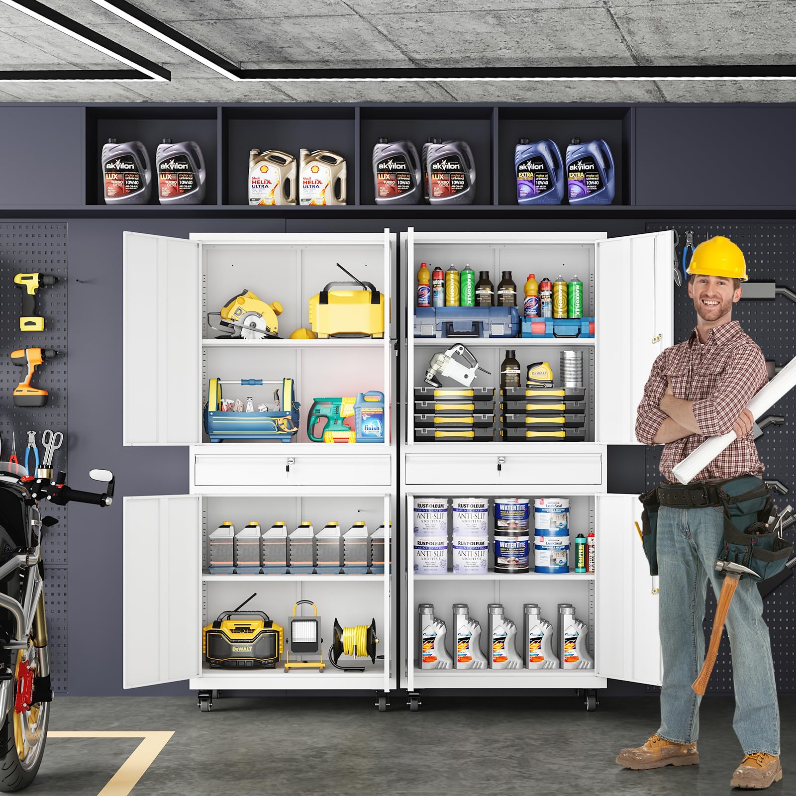 Yizosh Heavy Duty Metal Garage Storage Cabinet with Locking Doors & Adjustable Shelves - 73