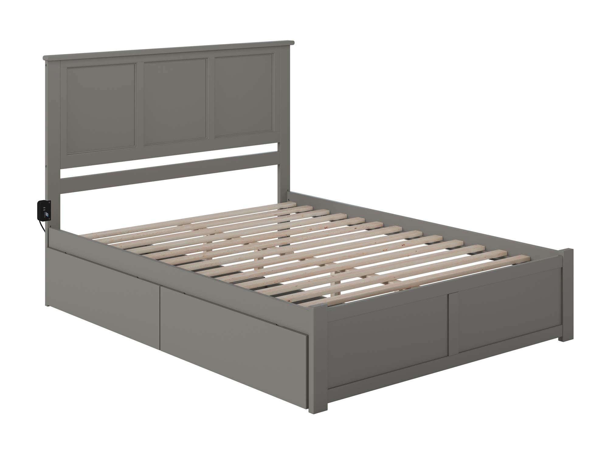 AFI Madison Queen Platform Bed with Footboard, Storage Drawers & USB Charger - Grey Modern Bed Frame for Small Spaces, Guest Rooms & Master Bedrooms
