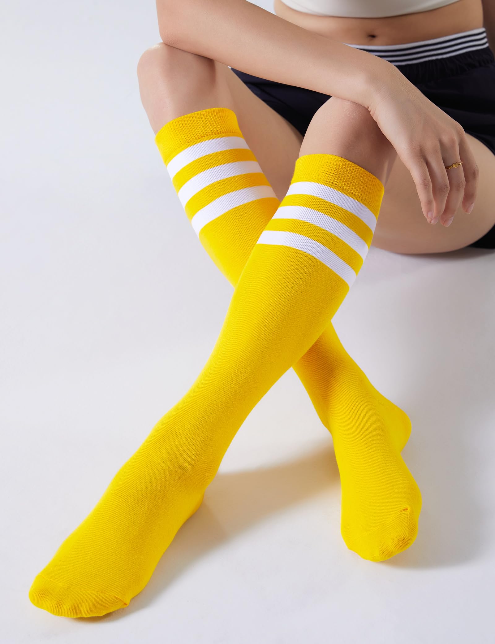 FITRELL Women's Knee High Athletic Socks - Breathable Sports & Casual Striped Tube Socks (1-4 Pack) for Running, Hiking, Yoga & Everyday Wear