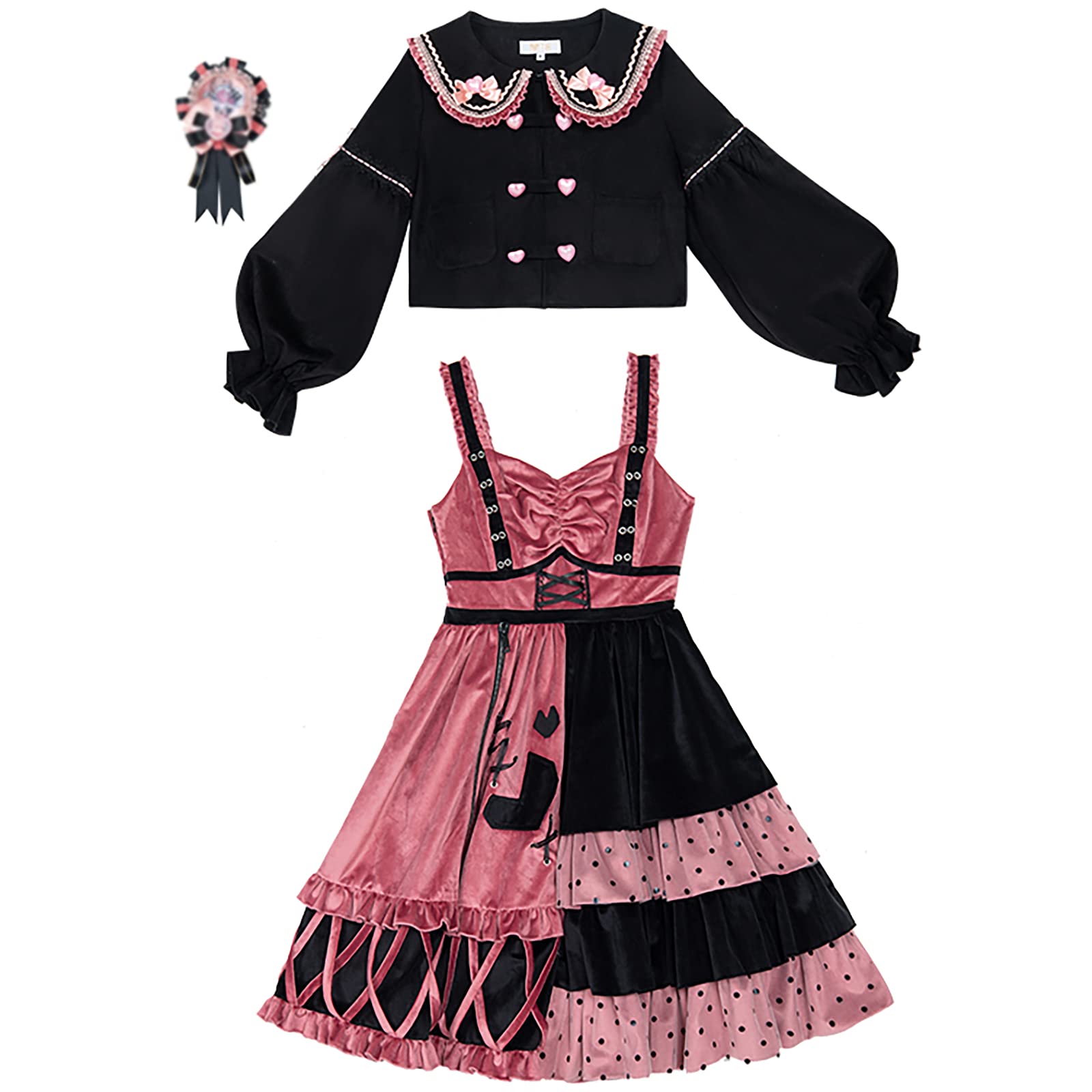 Sweet Lolita Dress Plus Size Kawaii Victorian Gothic Dress for Women & Girls - Black Pink Gothic Lolita Coat | XL & X-Large Sizes | Perfect for Cosplay, Tea Parties & Gothic Fashion Events