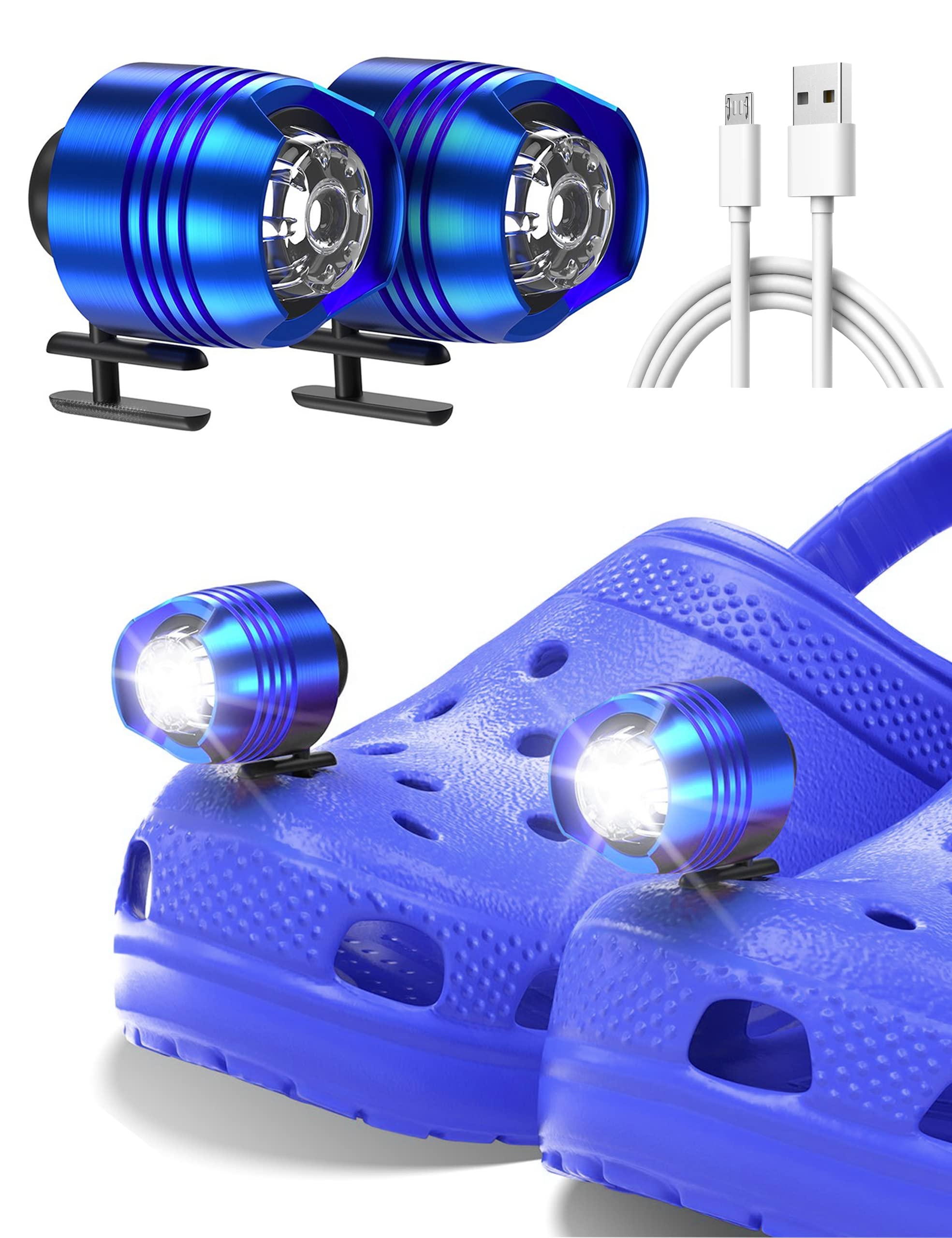 PRAVETTE Rechargeable Waterproof Headlights for Crocs - 2 Pack LED Shoe Lights for Men, Women & Kids - Perfect for Camping, Hiking & Night Activities
