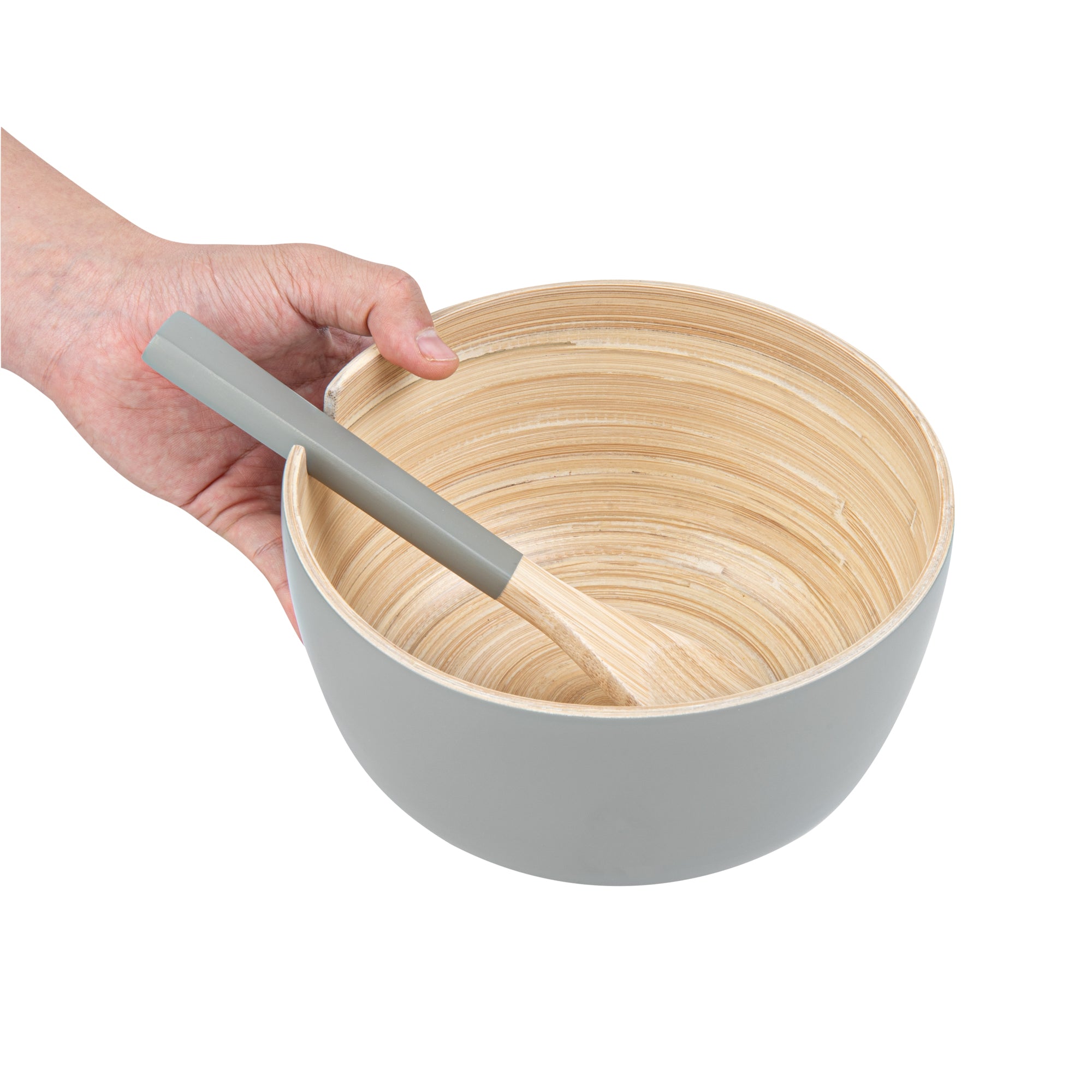 Premium 25oz Round Gray Bamboo Serving Bowl with Spoon - 7.75