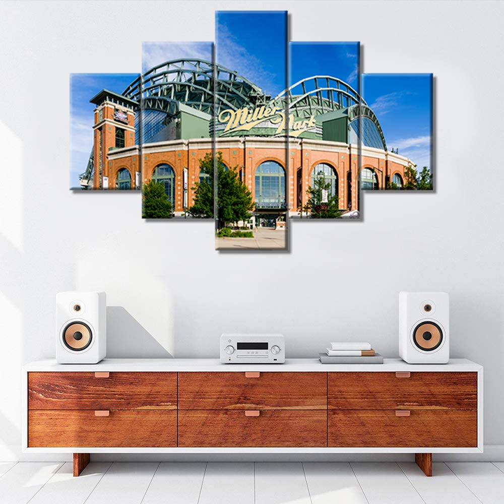 Native American Decor Paintings - 5-Piece Baseball Stadium Canvas Wall Art Set, Modern Giclee Print, Framed & Ready to Hang (60