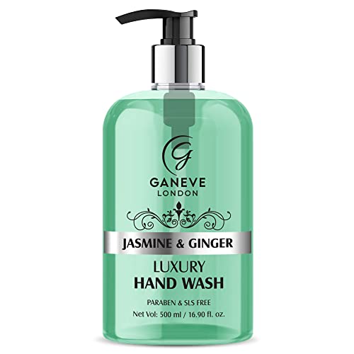 Ganeve London Jasmine & Ginger Luxury Hand Wash 500ml - Moisturizing & Aromatherapy for Bathroom, Kitchen & Guest Washroom