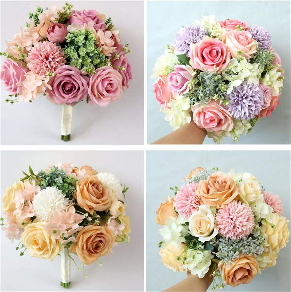Elegant Ivory, Green & Champagne Fabric Flower Wedding Bouquet - Bridal & Bridesmaid Bouquet with Roses & Dahlia for Toss Ceremony | Perfect for Bridal Showers, Wedding Receptions & Photo Shoots