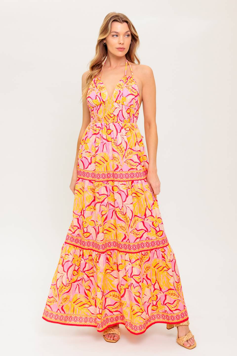 Gracie Tropical Maxi Dress for Women - Flowy Summer Beach Dress with Floral Print, Long Sleeve Boho Dress for Vacation, Pool Party & Outdoor Events