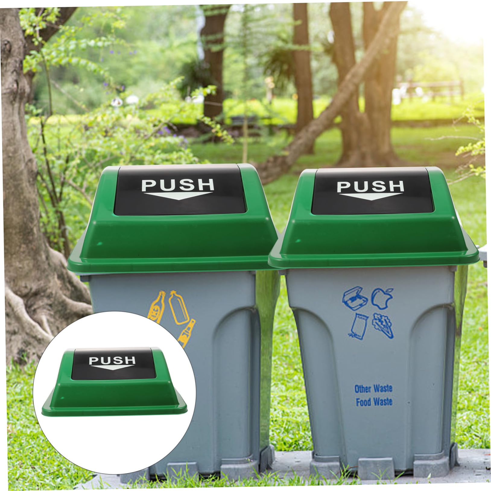 Outdoor Swing Lid Trash Can - Large Plastic Garbage Bin Cover with Easy Installation | Replacement Waste Bin Lid for Patio, Garden & Backyard Use
