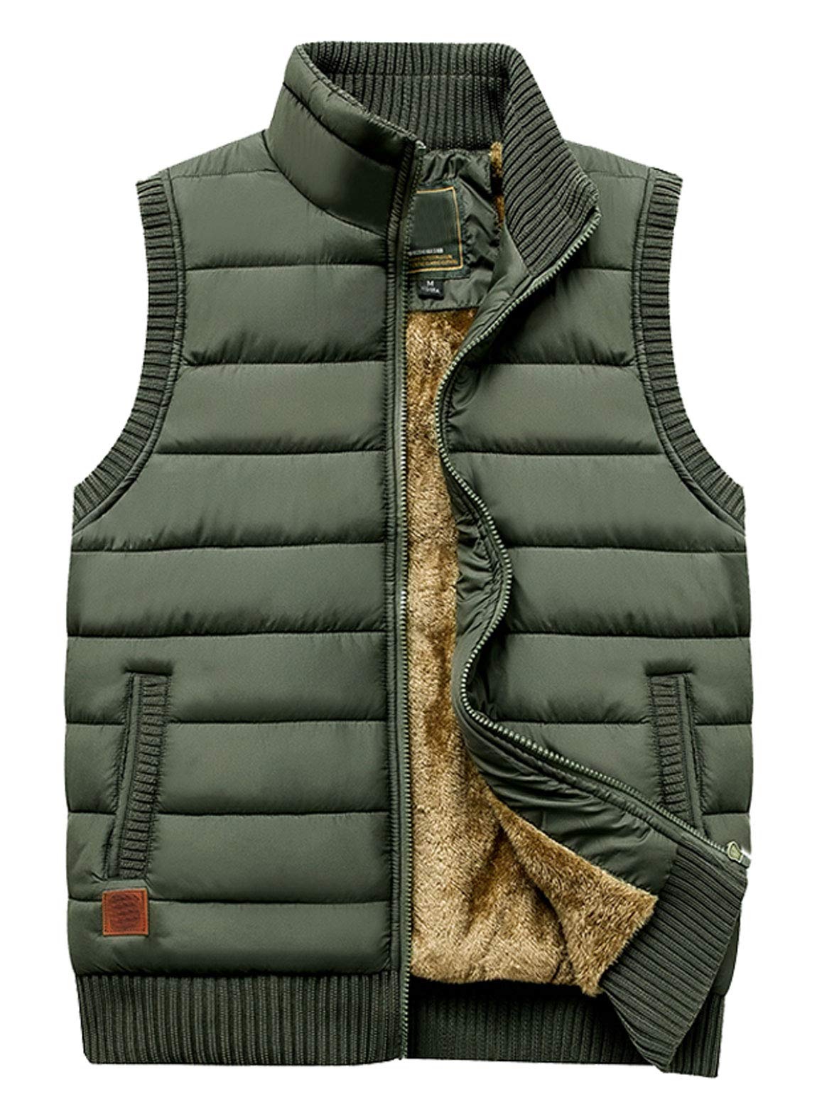 HOW'ON Men's Fleece Lined Sleeveless Vest - Winter Warm Stand Collar Outdoor Puffer Jacket for Hiking, Camping & Cold Weather Activities