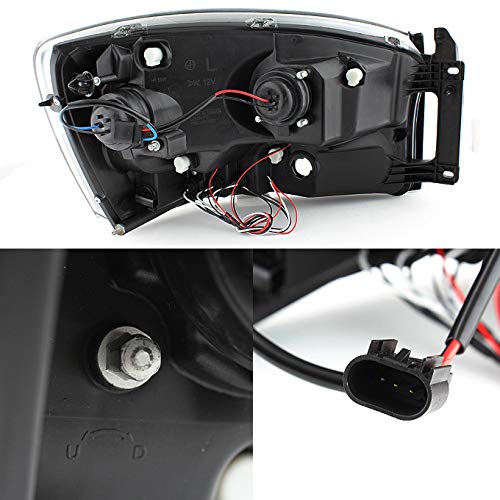 AKKON Black Dual Halo Projector LED Headlights + Dark Red Tail Lights for 2007-2009 Dodge Ram 1500/2500/3500 - Upgrade Your Truck Lighting for Night Driving & Off-Road Adventures