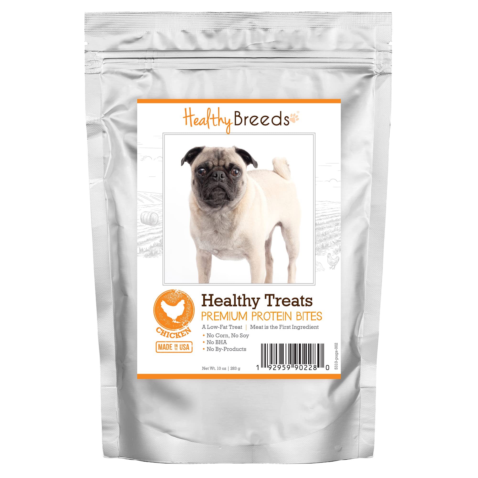 Healthy Breeds Pug Premium Protein Bites Chicken Dog Treats - 10 oz | All-Natural, Grain-Free Training Snacks for Small Dogs | Perfect for Rewards, Training & Dental Health