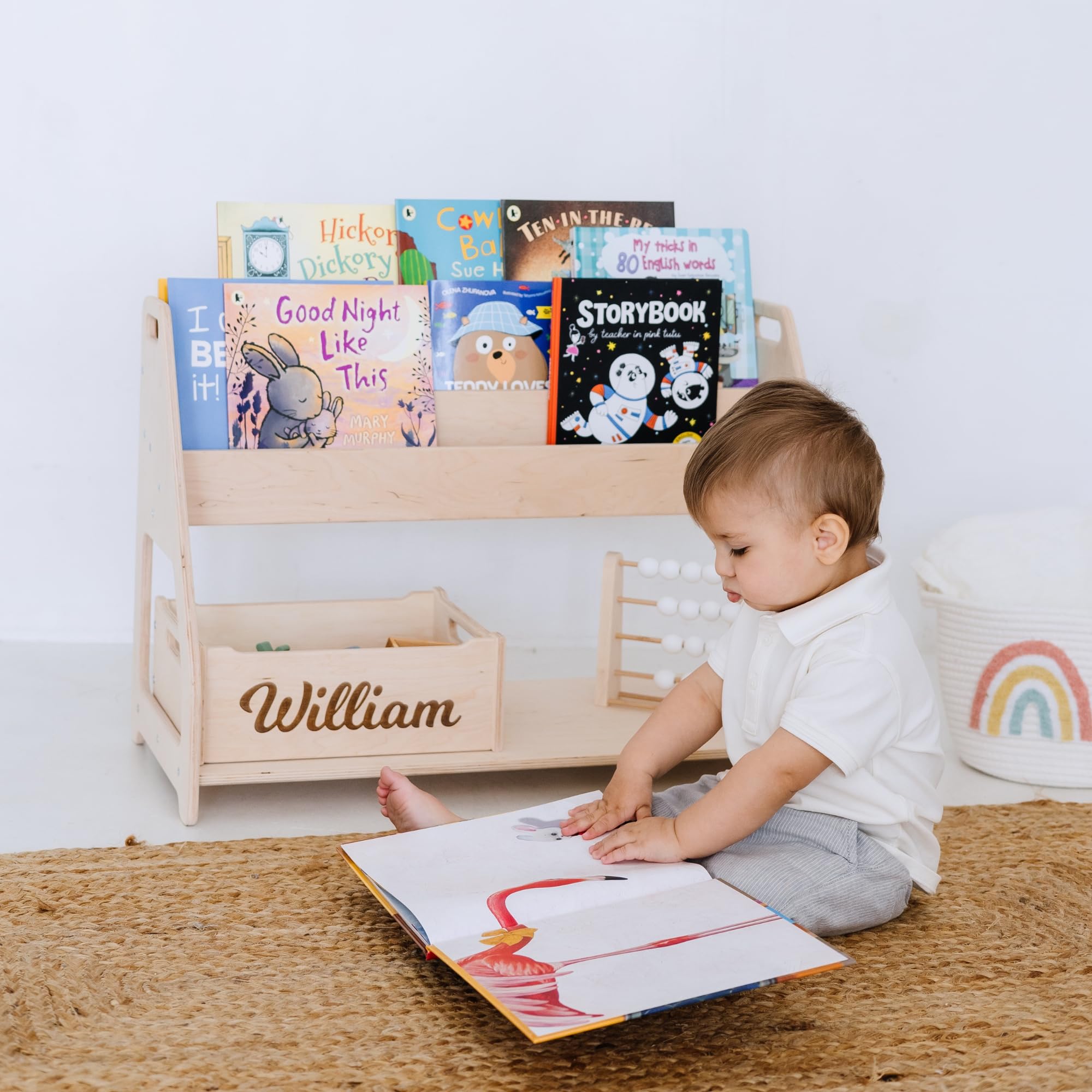 2-in-1 Kids Shelf & Toy Storage - Montessori Wooden Bookshelf for Nursery, Playroom & Bedroom - Durable Kids Bookcase & Montessori Furniture for Organized Learning Spaces