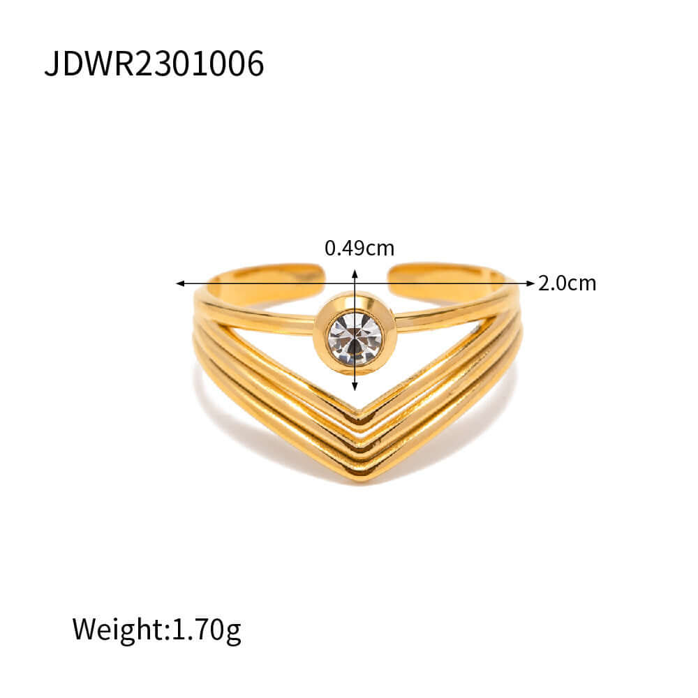 18K Gold Bezel Chevron Ring Stackable - Elegant Dainty Stacking Ring for Women | Perfect for Layering, Everyday Wear & Special Occasions | JDR006