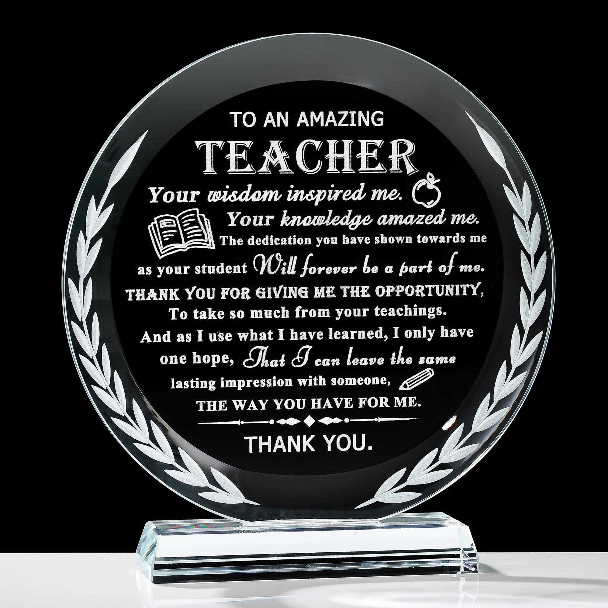 QIANWEI Crystal Plaque Teacher Appreciation Gift - Personalized Thank You Present for Women & Men Educators - Best Birthday, Christmas, Retirement, Teachers Day & Graduation Gift Idea from Students (15cm) - Perfect for Classroom Decor, Office Display or Special Occasions