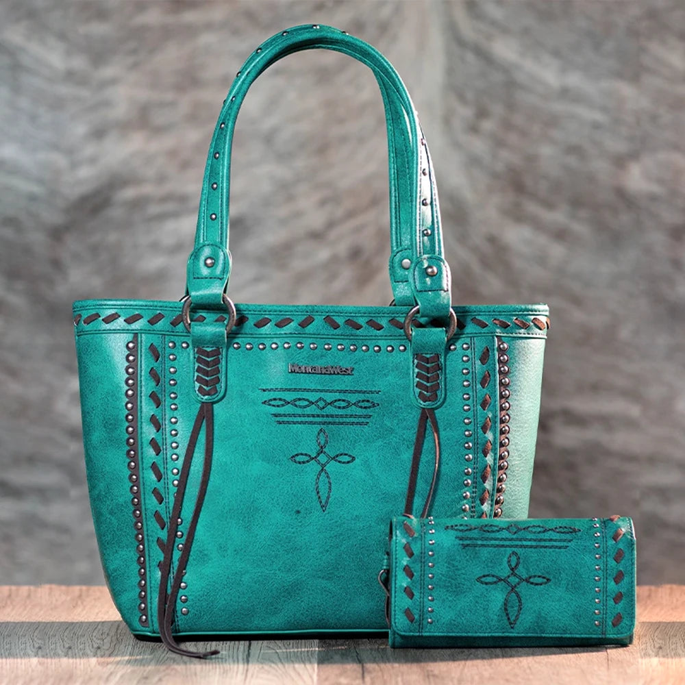 Montana West Diamond Cross Stitch Concealed Carry Tote Bag for Women - Stylish CCW Purse with Hidden Gun Pocket for Everyday Carry & Self Defense