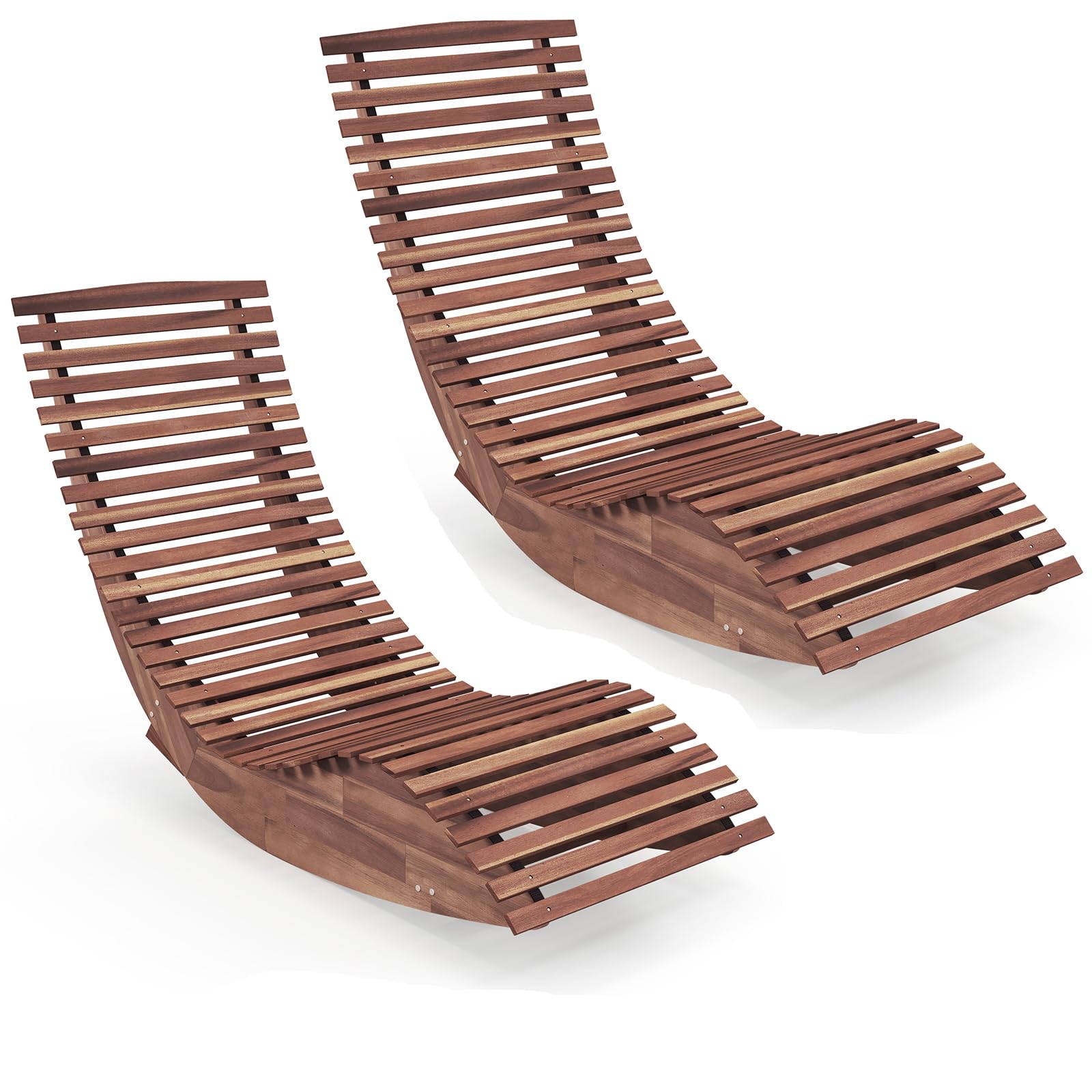Giantex Outdoor Chaise Lounge Chair Set of 2 - Acacia Wood Patio Lounger with Slatted Design & Rocking Feature, Perfect for Sunbathing, Poolside Relaxation, Beach Lounging, and Backyard Decor