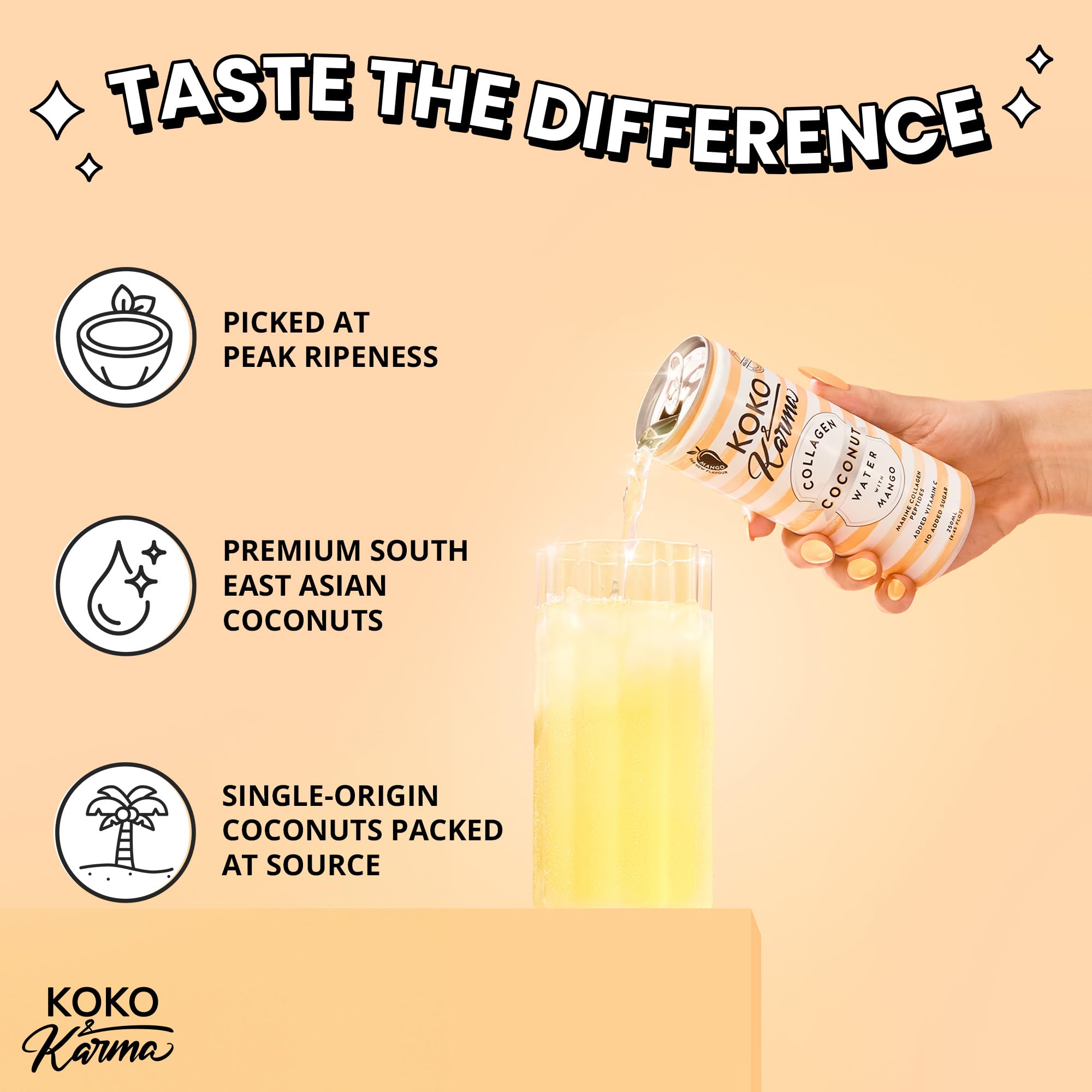 Pure Coconut Water with Marine Collagen Peptides & Natural Mango Flavor | No Added Sugar or Preservatives | 12 Pack 16.9oz Cans | Hydrating & Skin Health Boost | Perfect for Post-Workout Recovery, Summer Refreshment & Daily Wellness