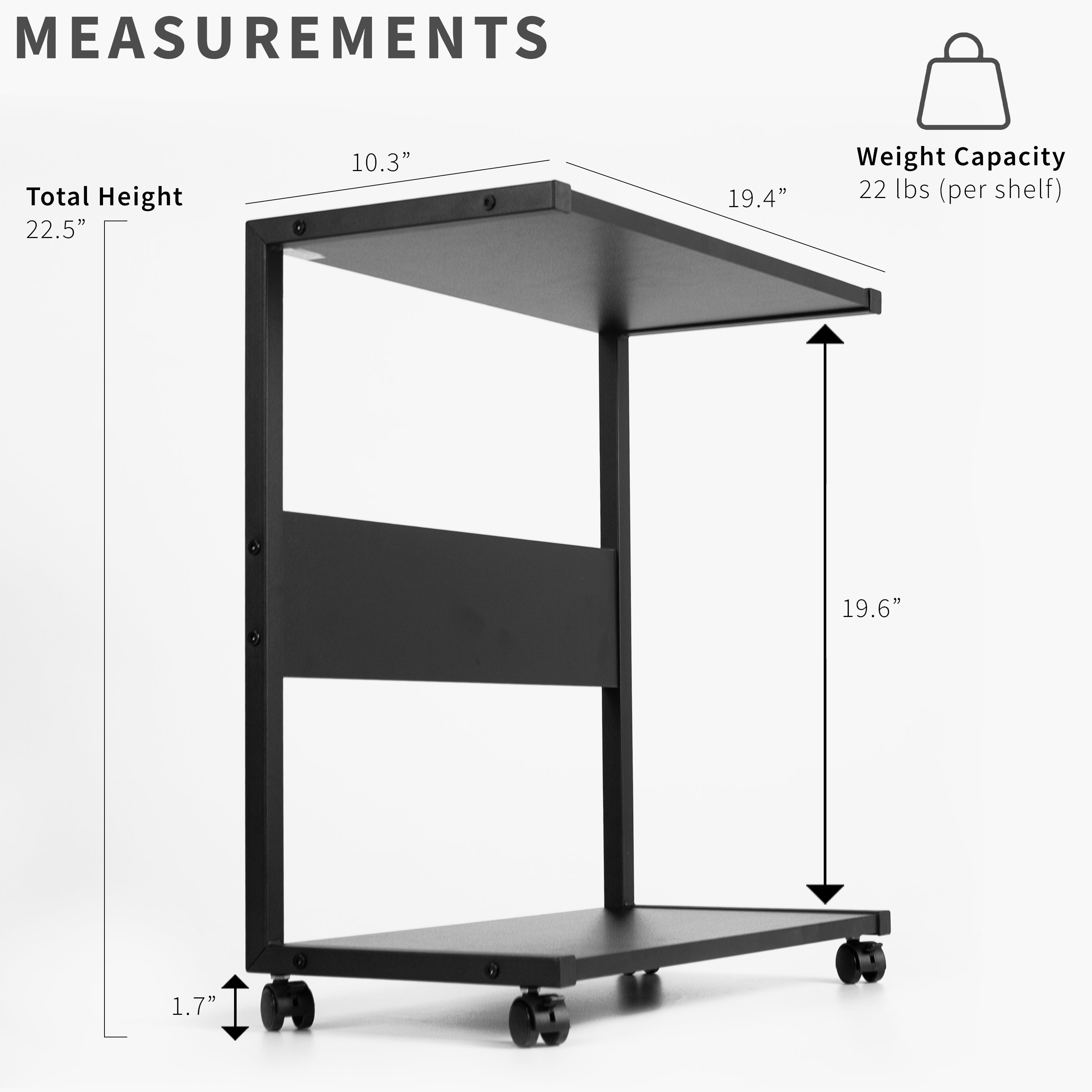 Rolling PC Cart with Storage Drawers - Mobile Computer Workstation for Office, Home, or Classroom Use