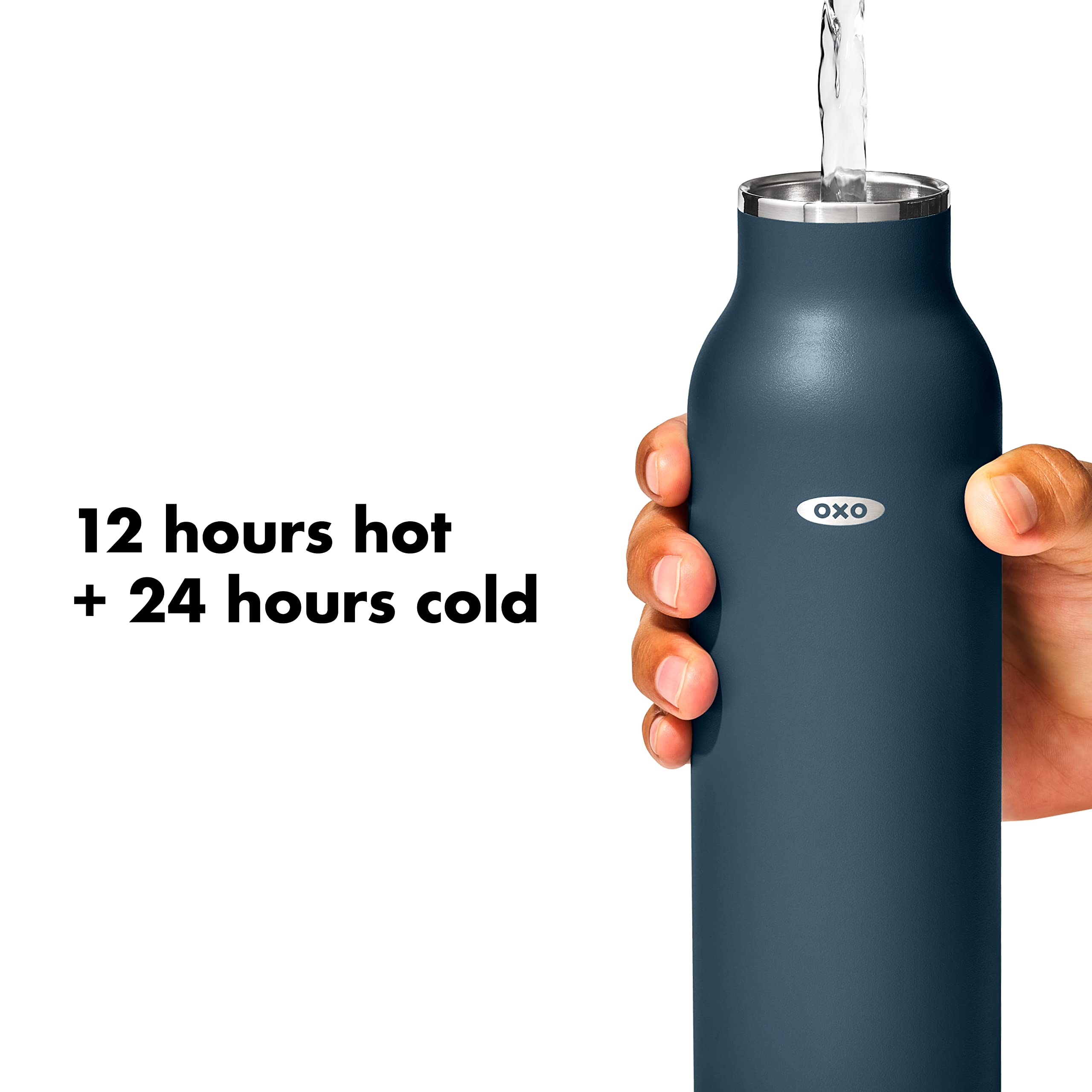 OXO Strive 20oz Insulated Stainless Steel Water Bottle with Leak-Proof Standard Lid - Dark Cobalt Blue | Keeps Drinks Cold for 24 Hours & Hot for 12 Hours | Perfect for Gym, Hiking, Office & Travel