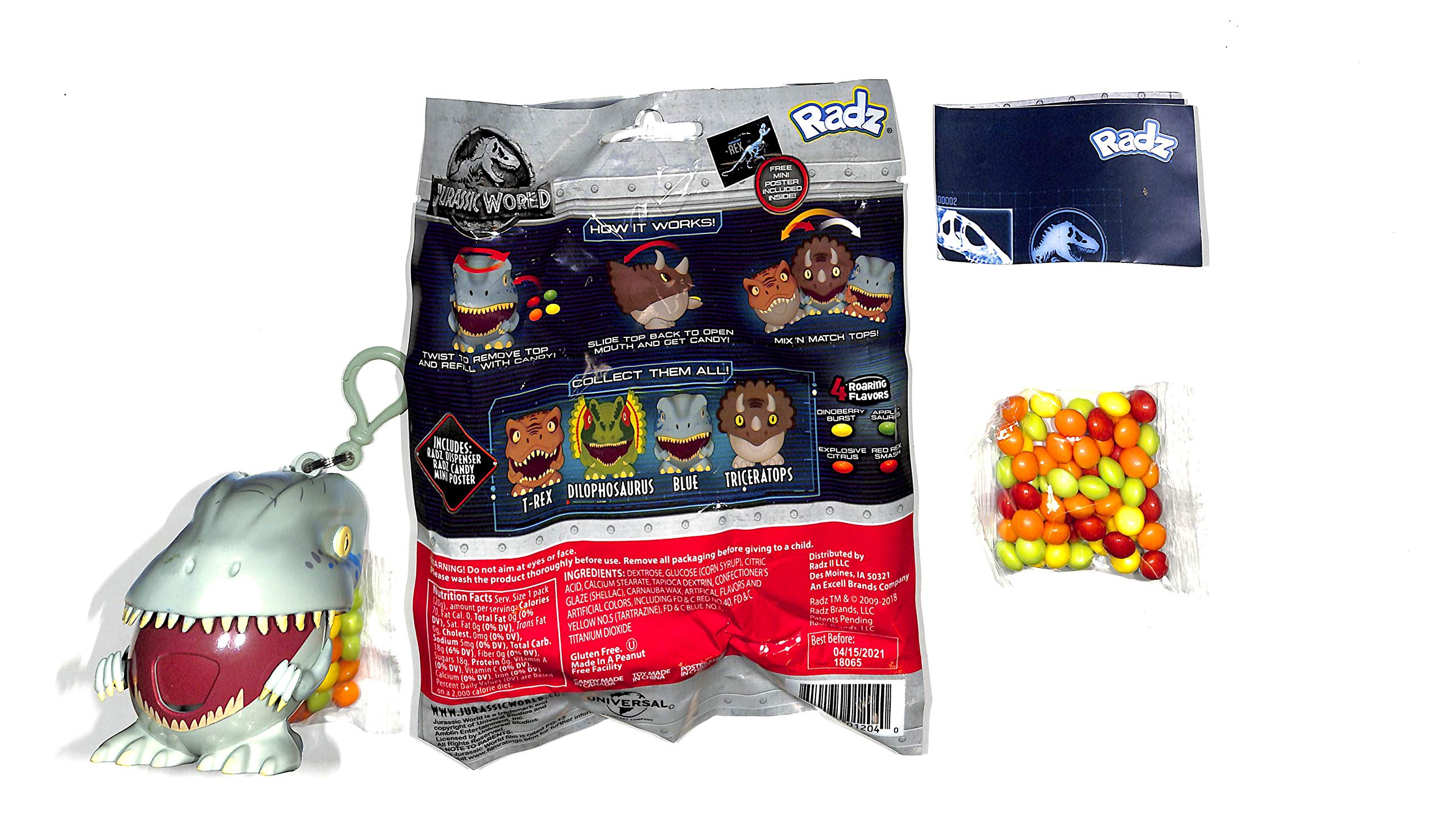 Radz Jurassic World Candy Dispenser - Sealed 5-Pack Dinosaur Toy Set for Kids | Perfect for Birthday Parties, Halloween Treats & Classroom Rewards