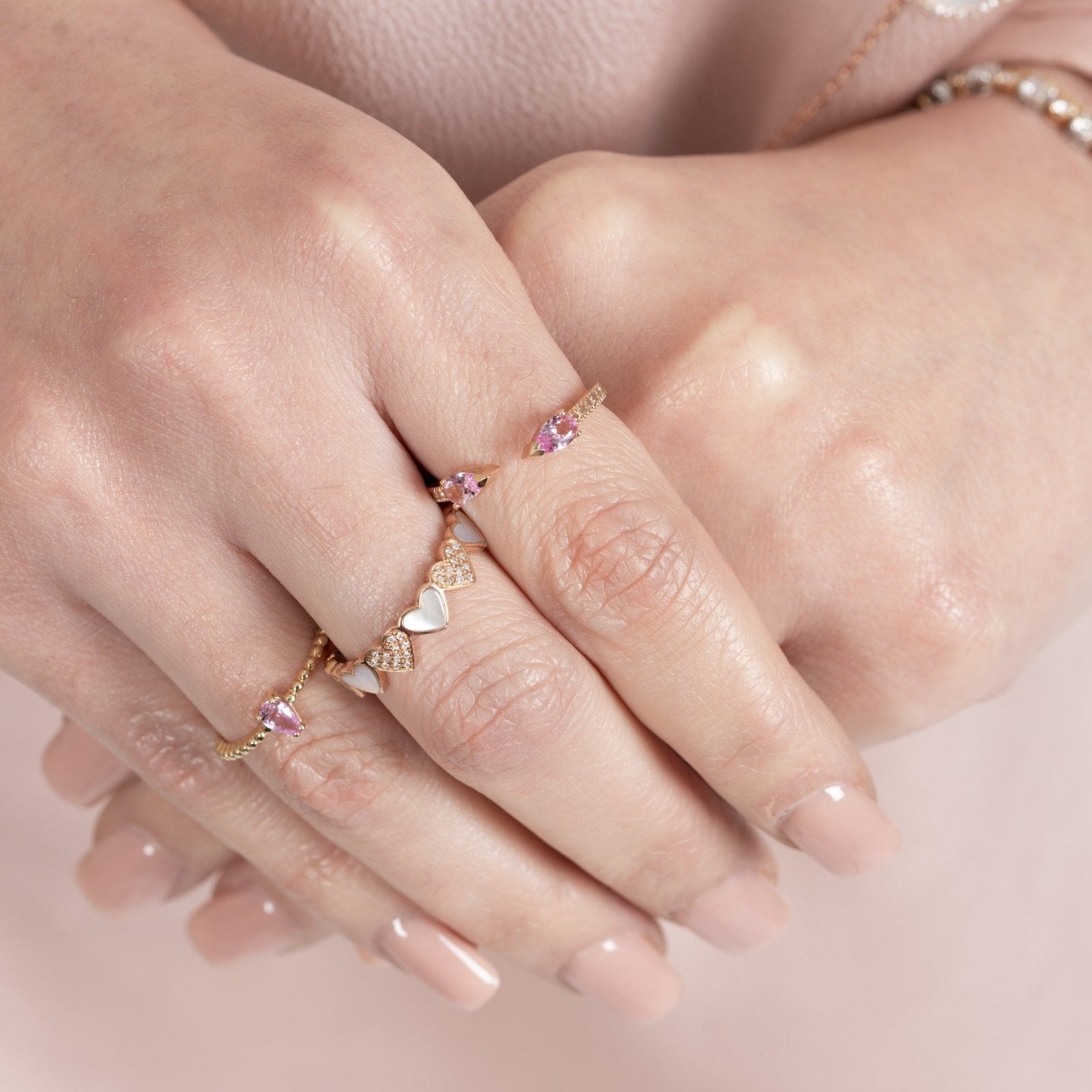 14K Yellow Gold Pink Topaz Pear Open Cuff Ring - Elegant Dainty Jewelry for Women, Perfect for Weddings, Anniversaries & Special Occasions