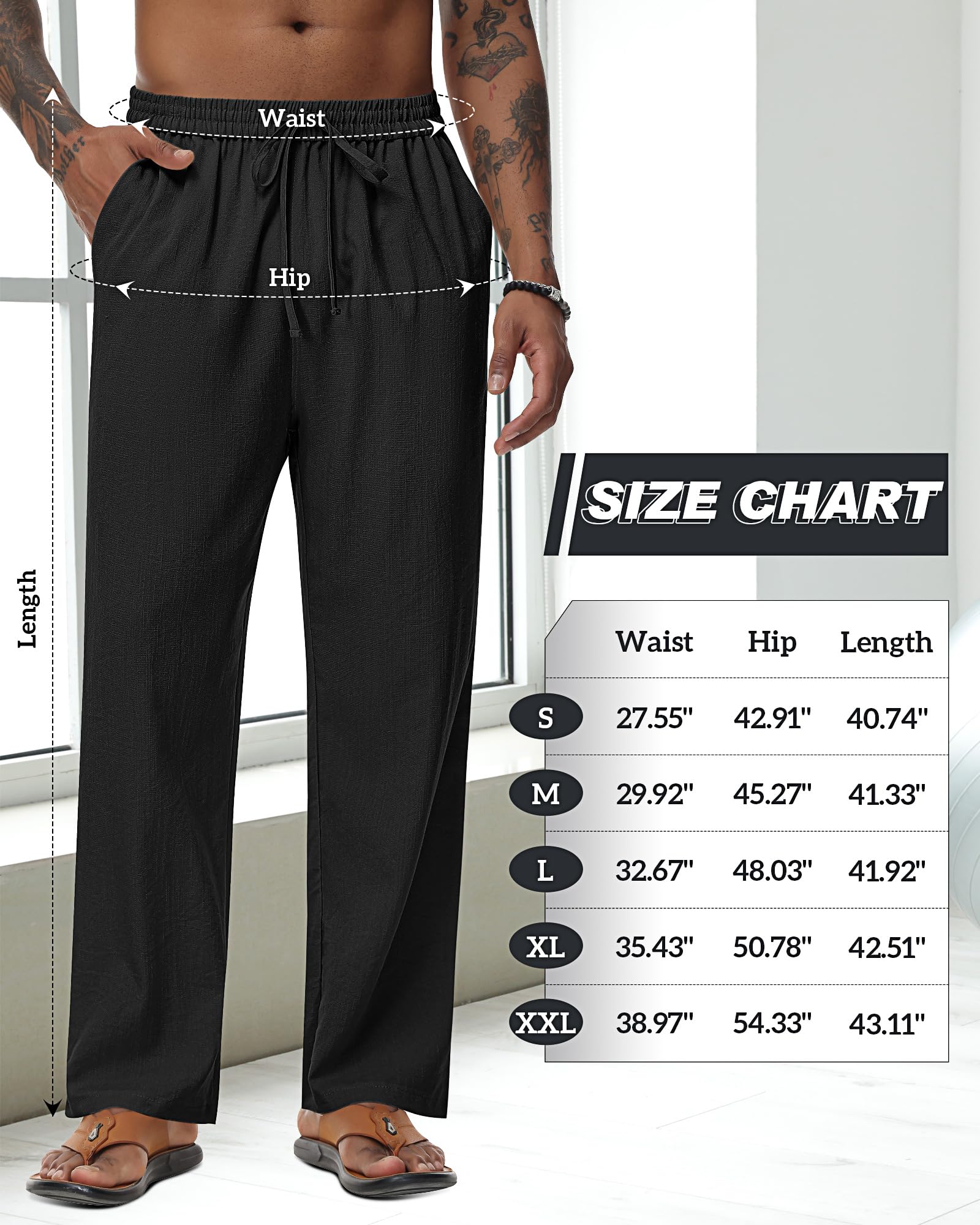 2 Pack Men's Linen Pants - Breathable Casual Pants with Pockets, Lightweight Elastic Waist Lounge Pants for Yoga, Travel & Home Wear | Summer Comfort Wear for Men