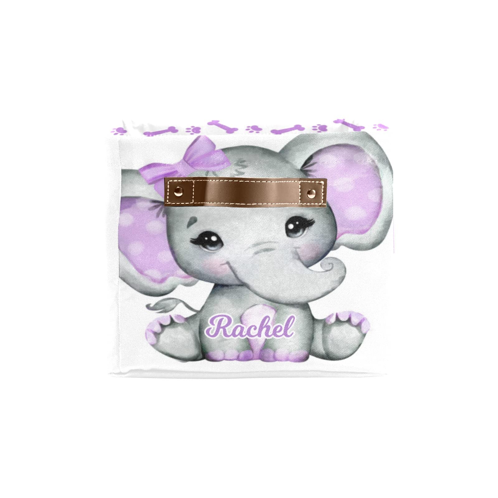 Purple Elephant Dog Paw Personalized Storage Bins - Durable Cube Organizer with Handles for Shelves, Wardrobe & Nursery - Perfect for Toy Organization & Home Decor (1 Pack)