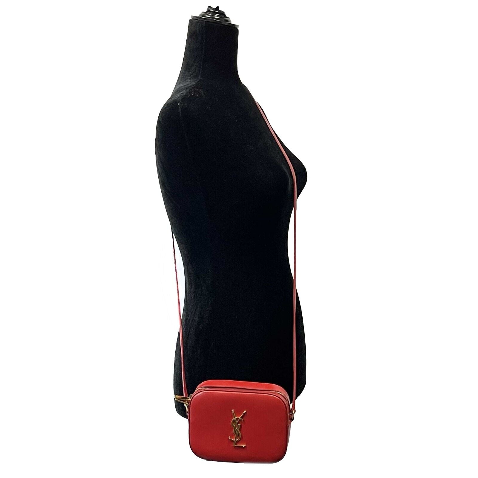 Saint Laurent Grain de Poudre Classic Monogram Small Red Camera Crossbody Bag for Women | Luxury Leather Shoulder Purse for Date Night, Party & Travel Accessories