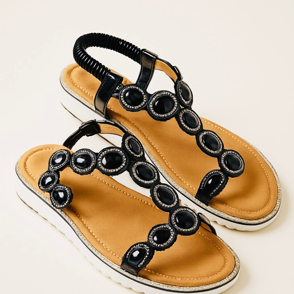 Jemimah Jewels Women's Black Sandals - Comfortable & Stylish Summer Beach Shoes for Outdoor Walking, Vacation, and Casual Wear