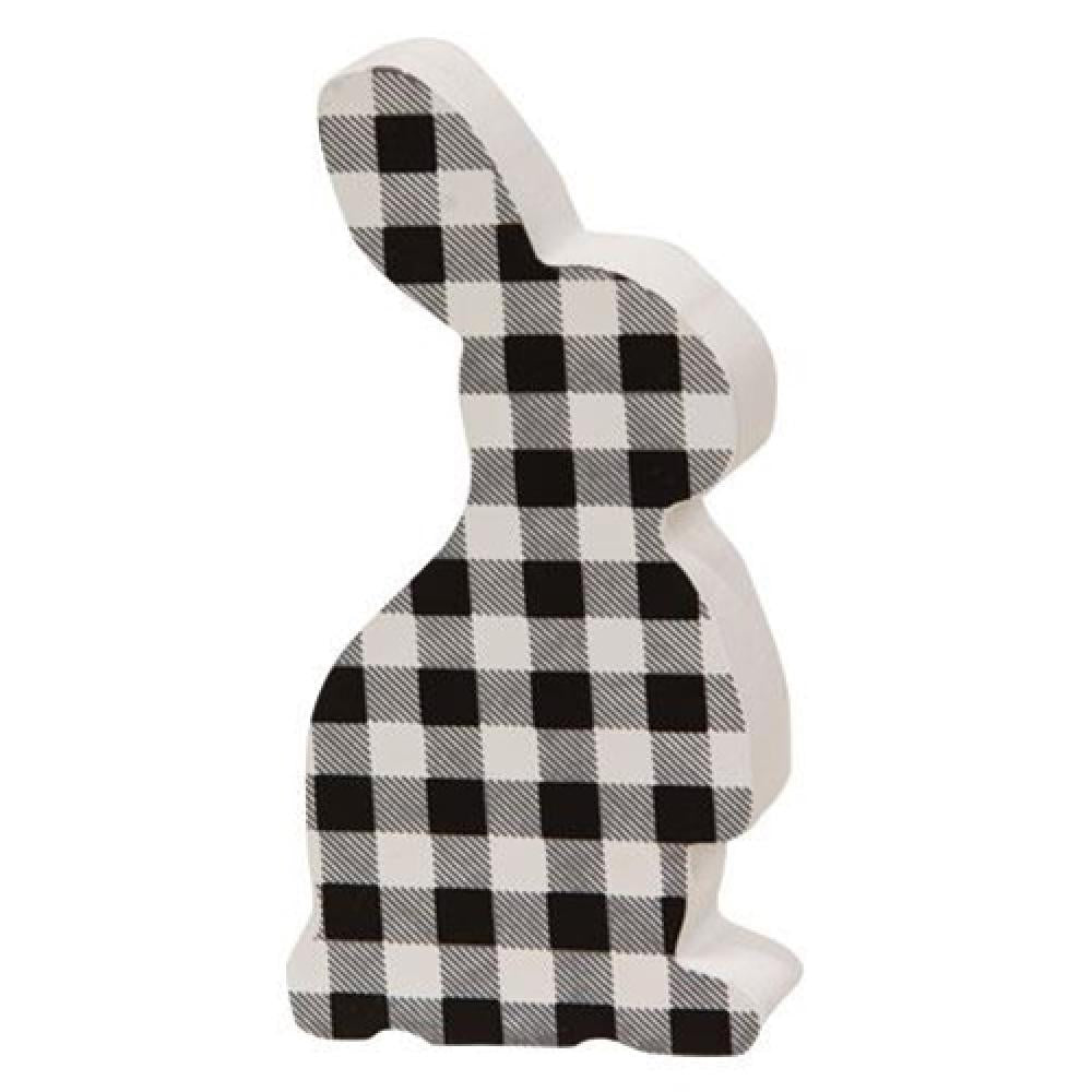 Black & White Buffalo Check Chunky Knit Bunny Plush Toy - Soft Stuffed Animal for Nursery Decor, Baby Shower Gift & Cozy Home Accent